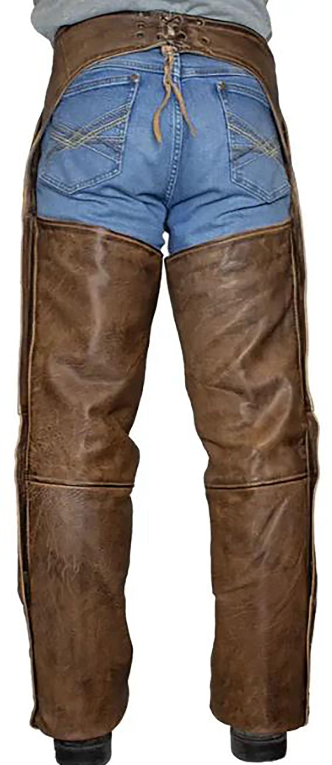 Herren-Chaps aus hochwertigem Leder, Vintage-Stil, Braun, 2 Taschen, Braun