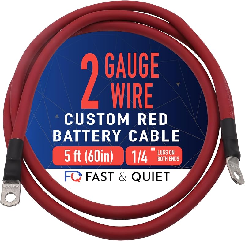 Cabo de bateria 2 AWG Fast & Quiet com terminais de cobre estanhado, fio vermelho, 1,52 m – 1 unidade