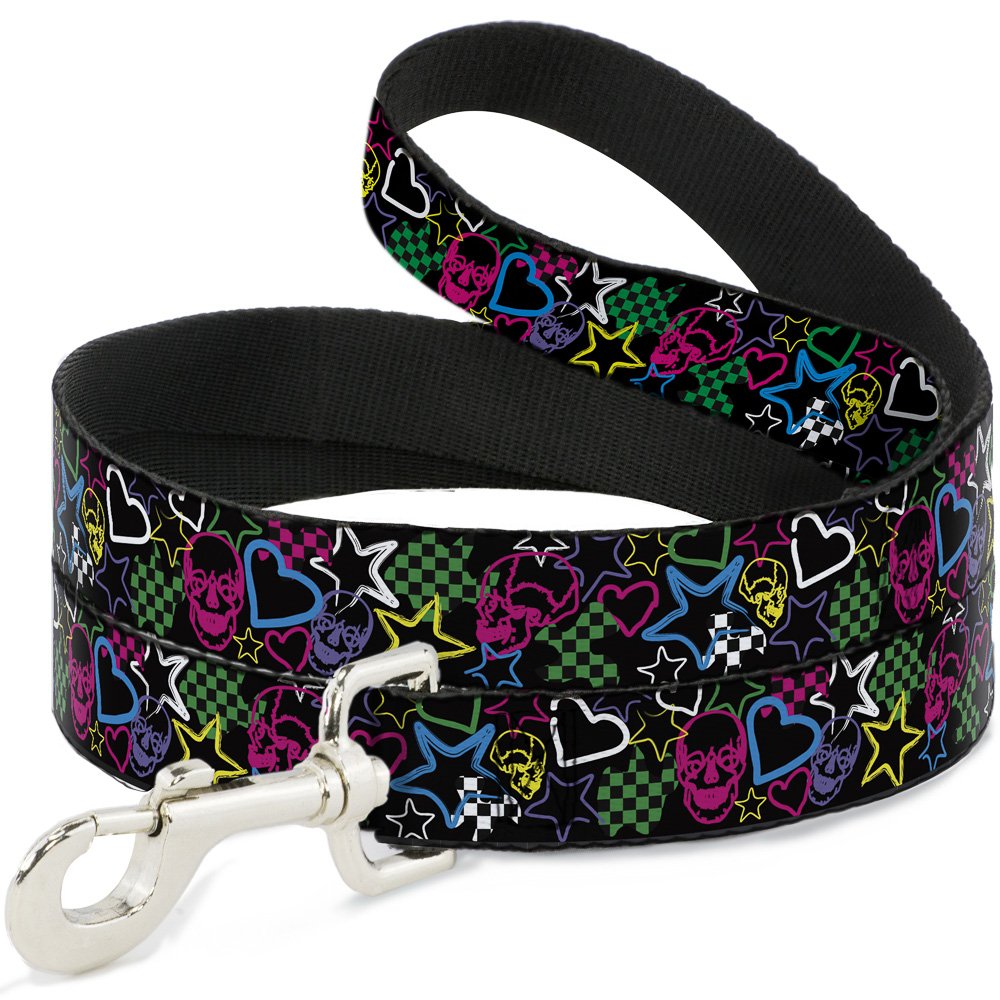 Laisse pour chien 120 cm sangle résistante imprimé checker noir et motifs variés