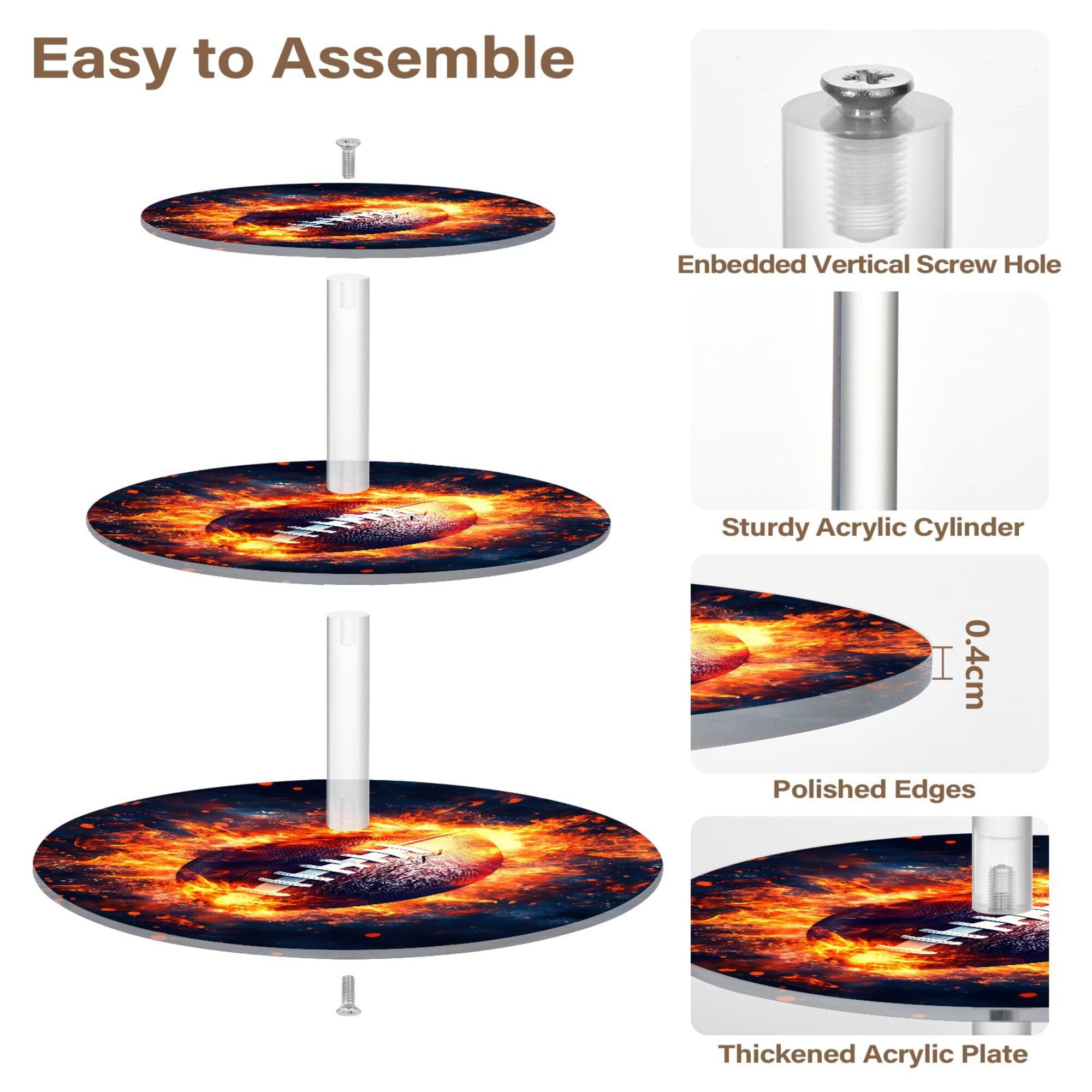 PYBUG American Football 3 Tier Acrylic Cupcake Stands Tower,Dessert Table Display Set for Tea Party,Wedding,Birthday, Baby Shower