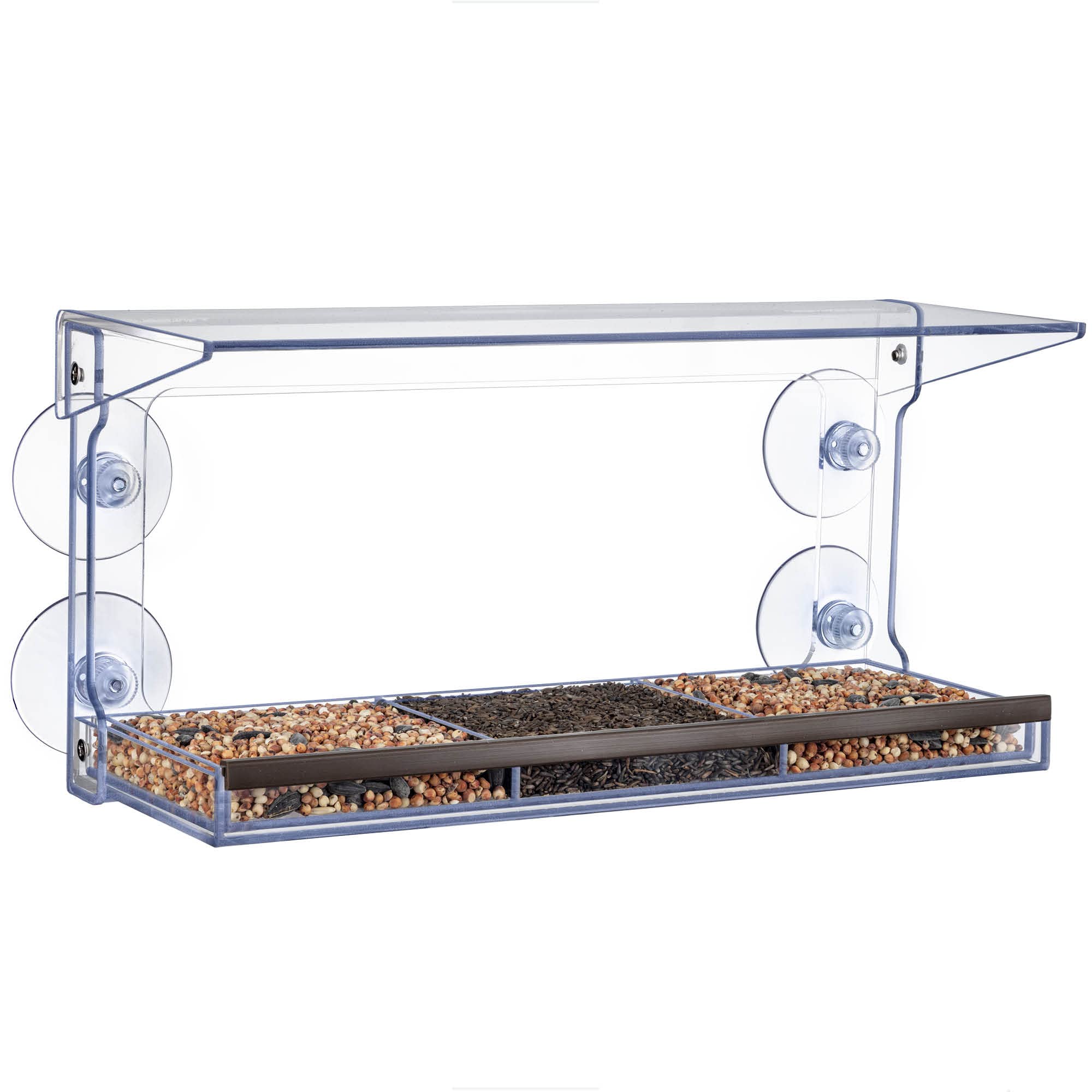 SEWANTA Window Bird Feeder with Strong Suction Cups, Acrylic Bird Feeder for Up-Close Views, Rectangle, Weatherproof with Roof/Drain Holes, Easy Filling & Cleaning
