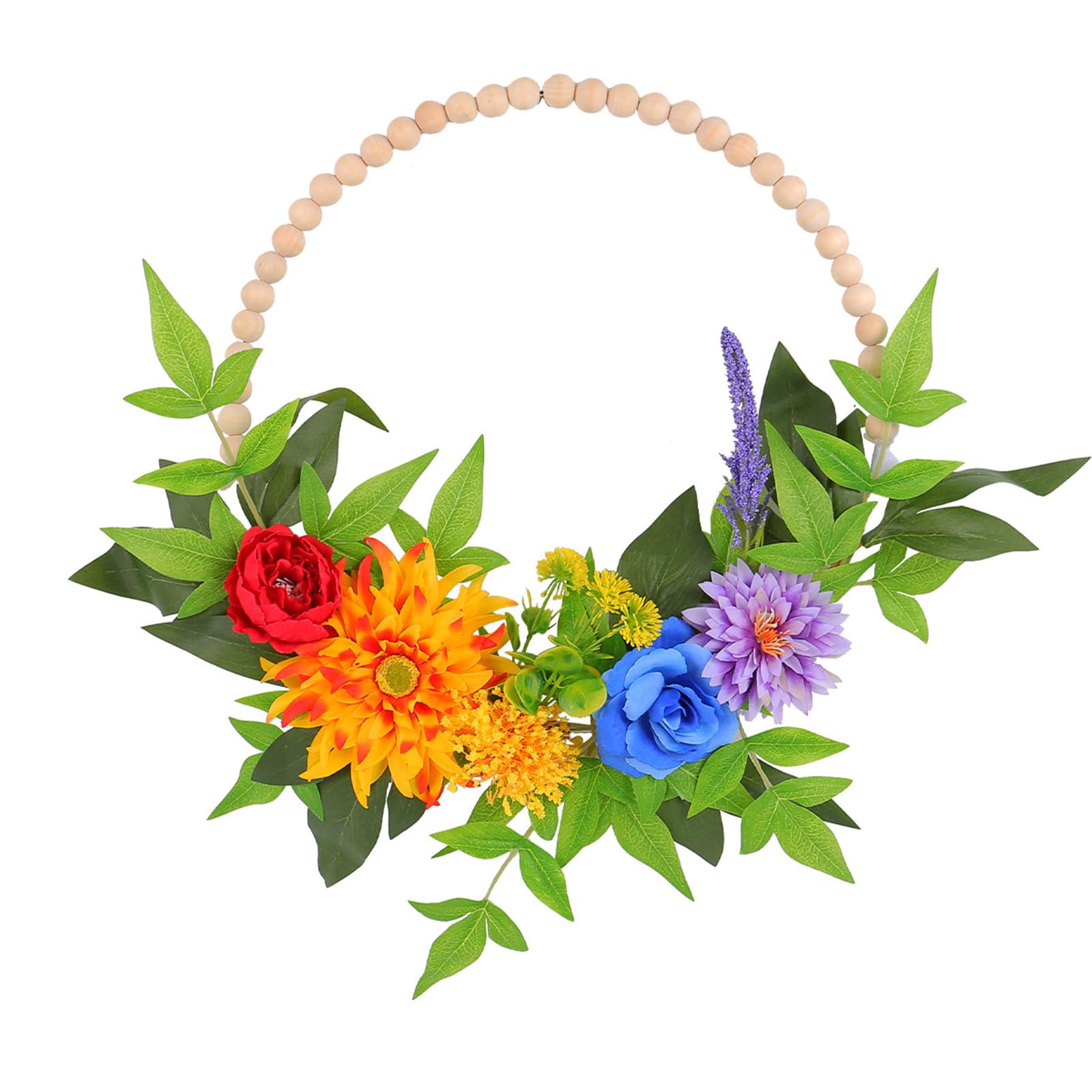 Wood Bead Wreath Front Door Wreath Artificial Flower for Door Wall Farmhouses Outdoor Garden Wedding Party Wedding Flowers