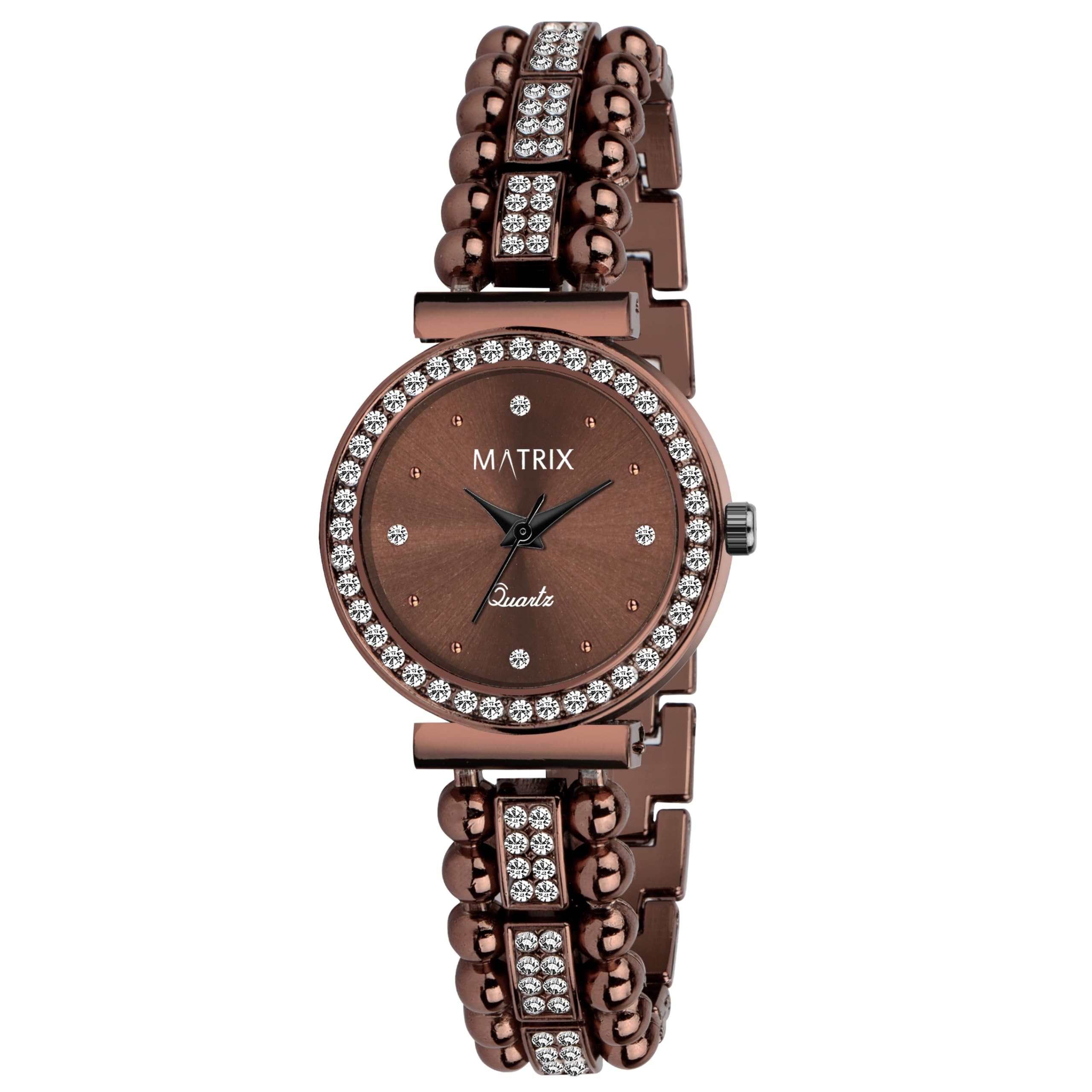 Matrix Stainless Steel Daisy Collection | Elegant Dial With Designer Stone Studded Bracelet Chain Analog Watch For Women & Girls (Copper), Dial Color-Rose Gold, Band Color-Brown (B0D2KWN8T5) Amazon Price History, Amazon Price Tracker