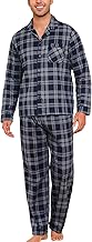 ENJOYNIGHT Mens Pyjama Sets Cotton Flannel Pjs Long Sleeve Button Down Top and Long Bottoms Nightwear Plaid Loungewear