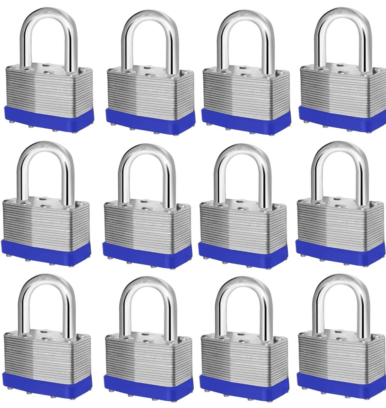 12 Keyed-Alike Padlocks Shackle, 24 Keys, Hardened Steel Case, 40mm 1-9/16" Padlocks for Hasp Latch, Sheds, Fences, Storage Locker, School, Gym 12 Pack