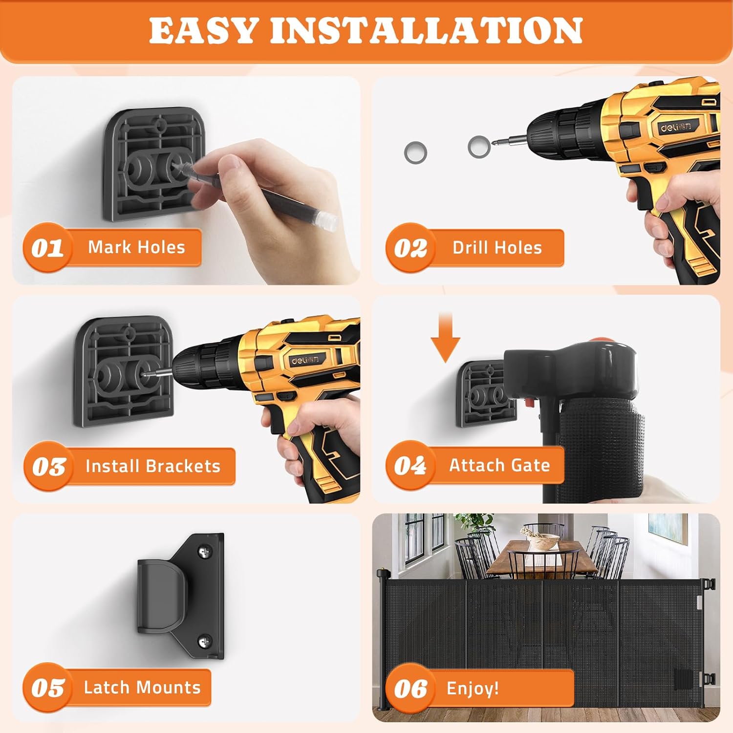 Retractable Baby Gates Replacement Parts for Drilling Installation, Original Accessories Set Designed for The 41" Height-Black