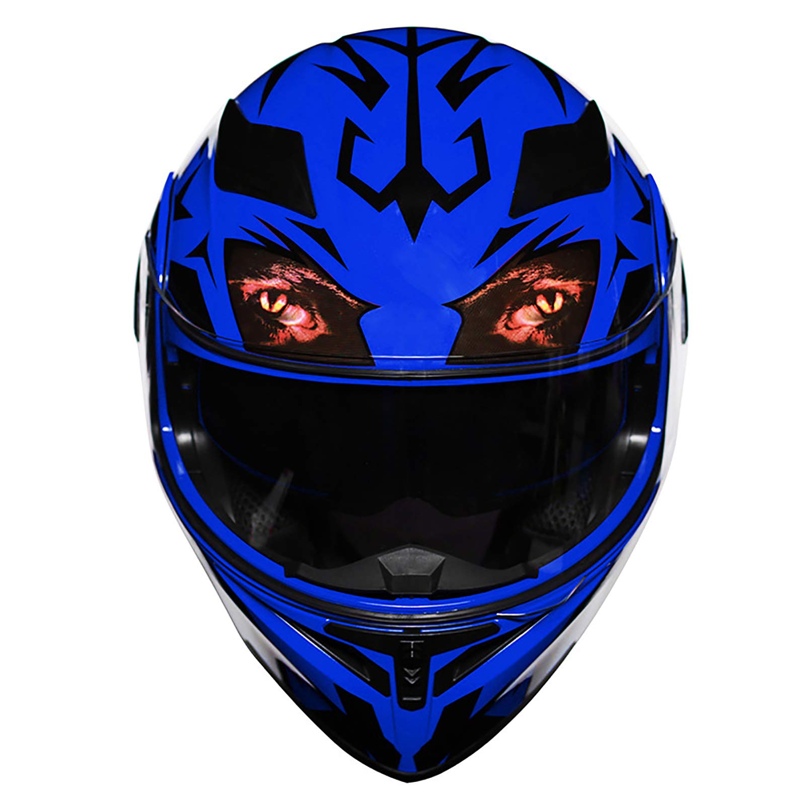 Motorcycle Helmet, With Bluetooth Earphone Slot Taillight High-definition Anti-fog Lens Removable Washable Lining Adult Blue Bud Pattern Full Face Helmet