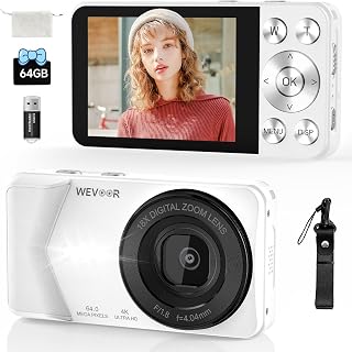4K Digital Camera, Wevoor 64MP Point and Shoot Digital Camera with Autofocus, 18X Zoom, 20 Filters, 64GB SD Card, 2000 mAh... Price In India