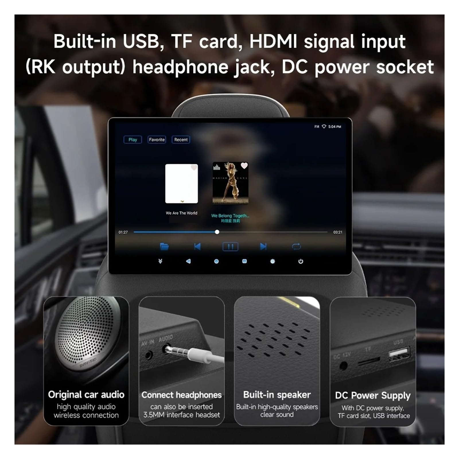 Monitor De Reposacabezas IPS 11,5/13'' con Pantalla Táctil For El Asiento Trasero del Automóvil, Reproductor Video Y Espejo Imágenes FáCil Instalación para Viajes(13.3 Inch 4G-64G-2P)