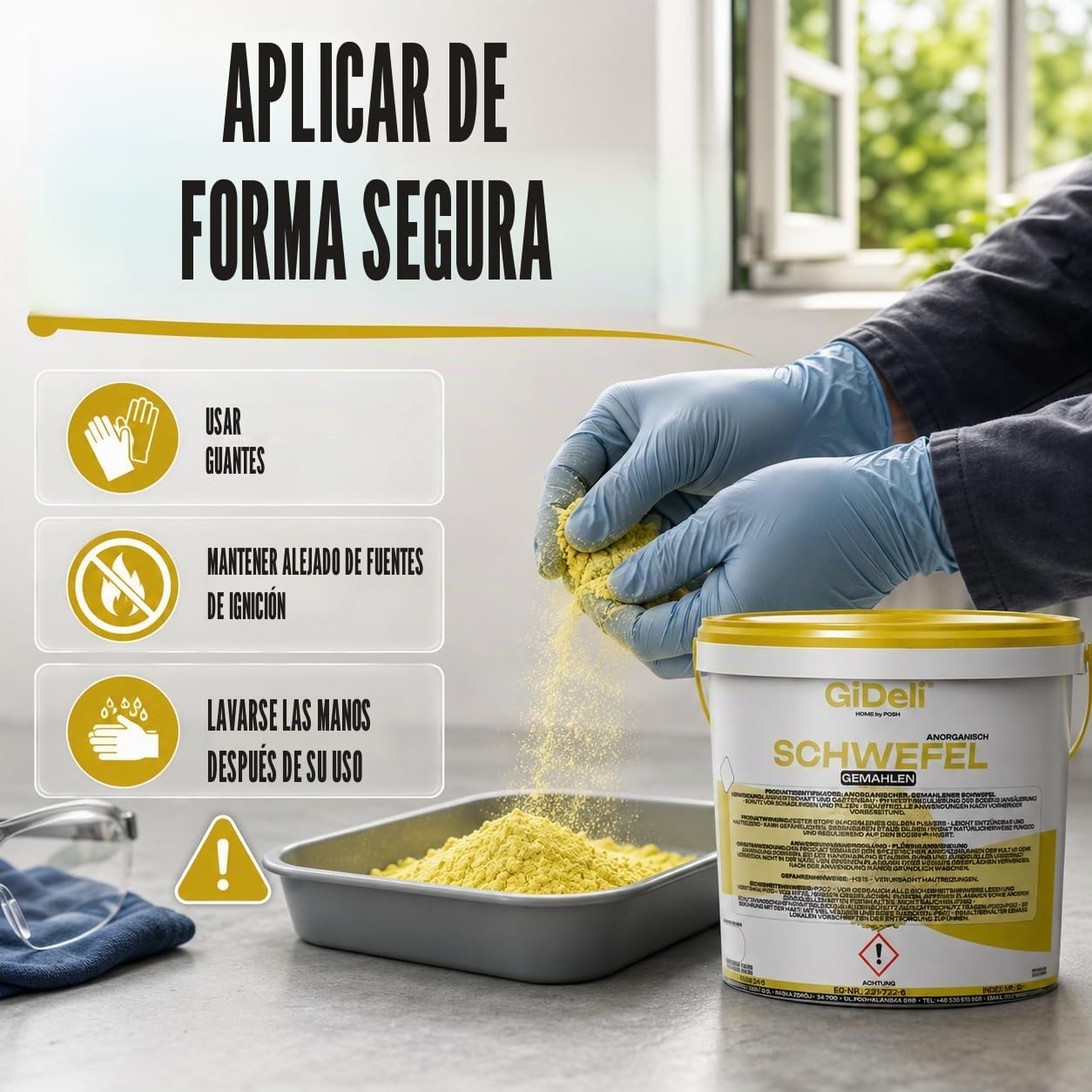 GiDeli Polvo de azufre 10 kg - Inorgánico 99,9 % fino - Para la industria cosmética - Mantenimiento del suelo - Azufre en un cubo