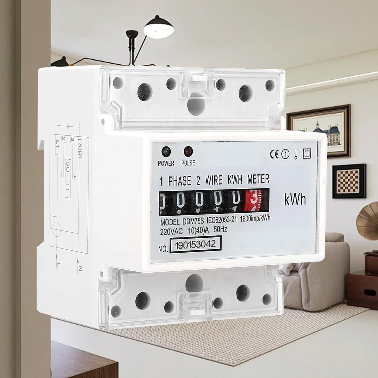 Contatore elettrico a 4 fasi, contatore di corrente trifase calibrato, contatore di corrente per contatore intermedio DIN AC 220 V/230 V 10-40 A monofase da 35 mm