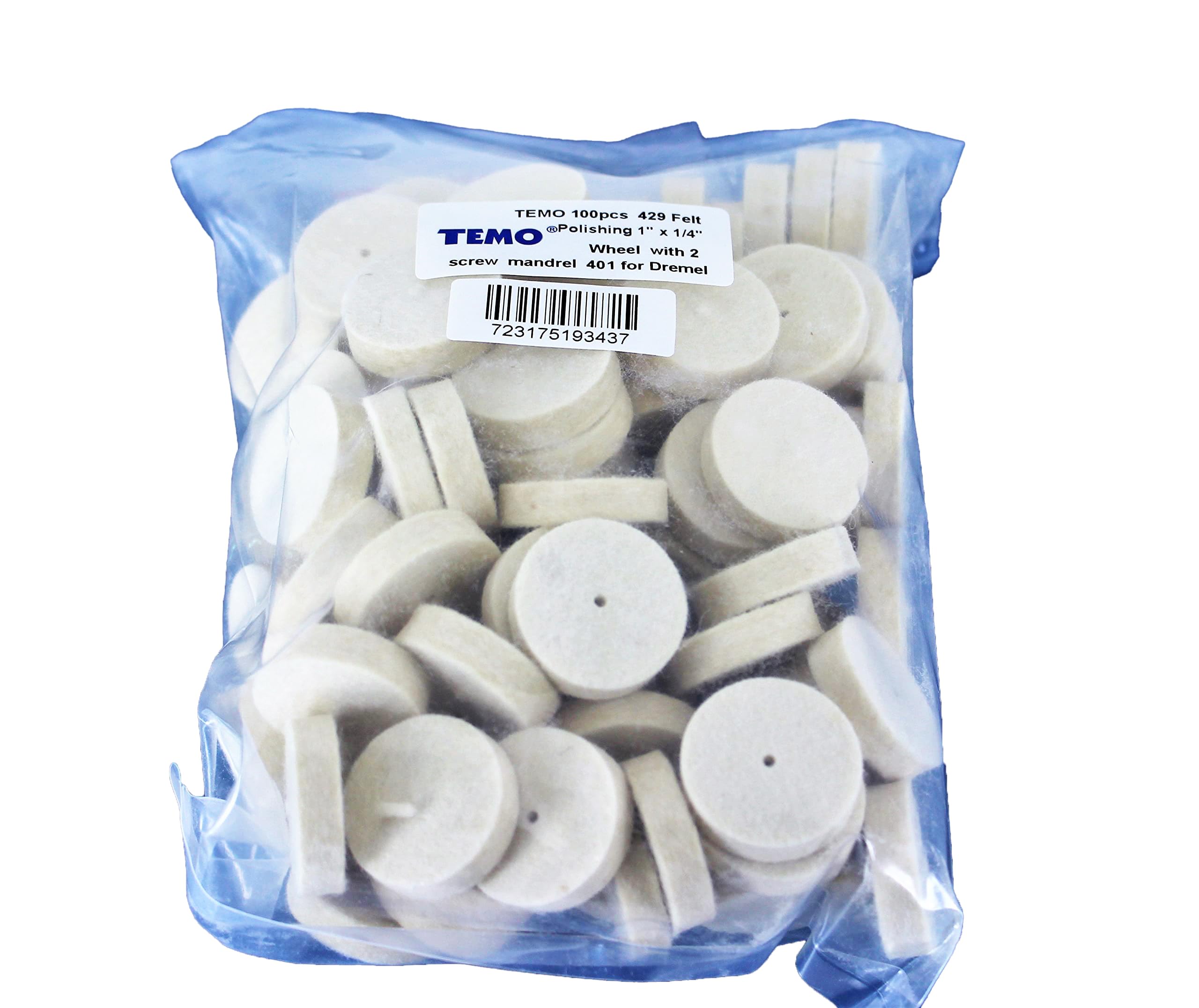 TMAX 100 Pc Felt Polishing Wool Bob Burr 1/2 Inch Diameter 1/4 Inch