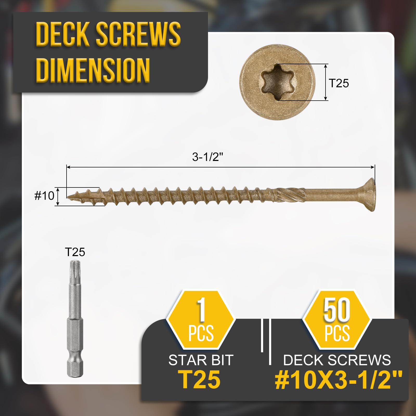 DTGN #10x3-1/2" Deck Screws, 60Pack, Good for Decks Fences, Frames, Outdoor Furniture - Image 2