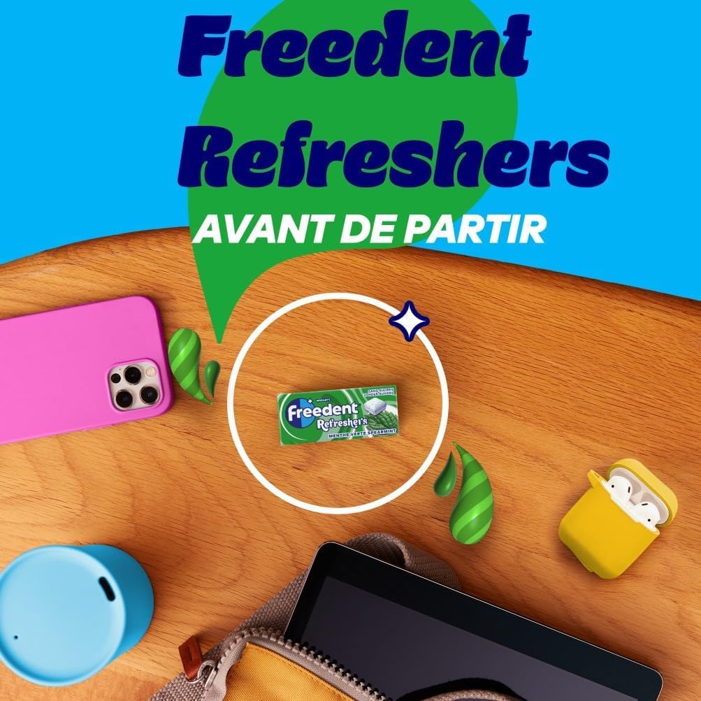 FREEDENT REFRESHERS Chewing Gum Sans Sucre Goût Menthe Verte 12 Paquets 96 Dragées