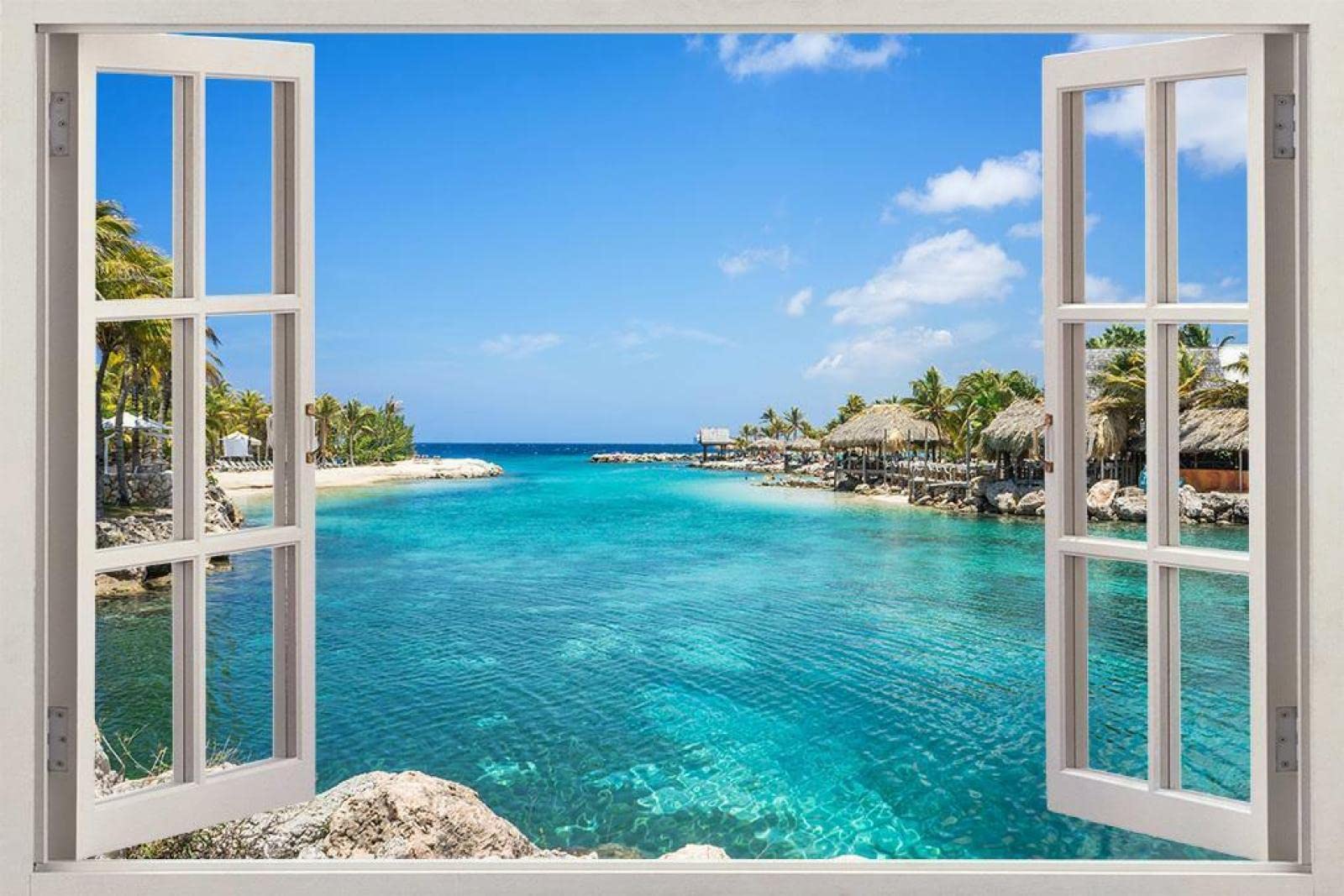 Wanddeko Exotischer Ozean-Strand 3D-Fenster-Abziehbild-Wand-Aufkleber Diy-Dekor-Kunst-Wandbild 70x110cm