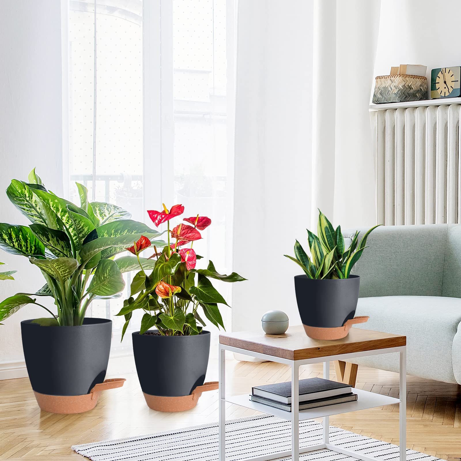 Vanslogreen Jardinières pour Plantes d'intérieur de 20,3 cm, 17,2 cm, 16,5 cm, 14,9 cm, 14,9 cm, 14,9 cm, 13,9 cm, 13,9 cm, 13,9 cm, avec Trou de Drainage, Pots de Fleurs en Plastique pour Plantes