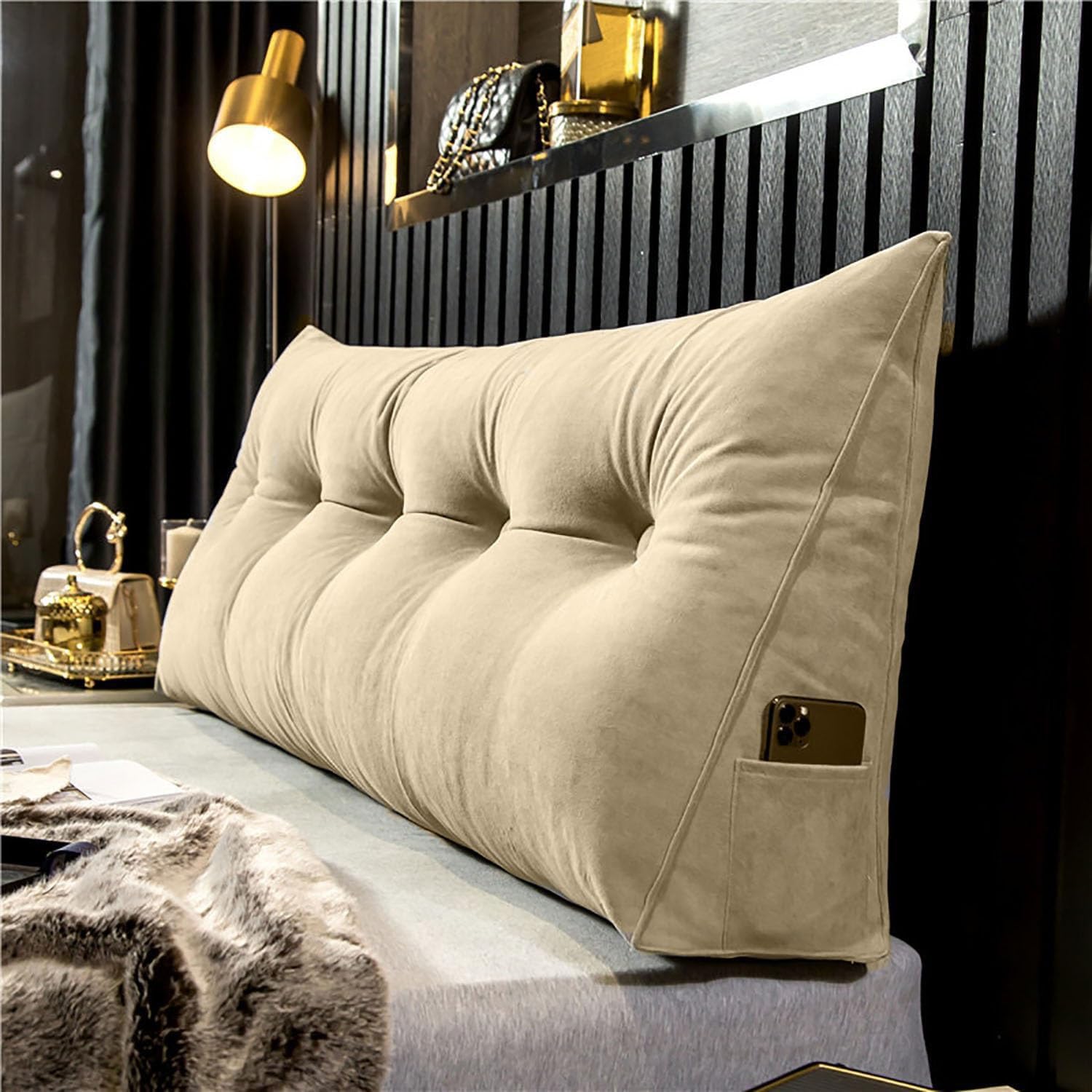 Headboard Pillow Wedge Single Double Bed King Size Gap Filler, Headboard Cushion Reading Pillows Back Lumbar Support Cushion for Sofa,04,100X50X20cm