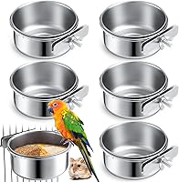 Sabary 6-Pack Stainless Steel Bird Bowls for Cages - 10oz Parrot Food Water Dishes for Parakeets, Conures, Cockatiels, Budgies, Chinchillas