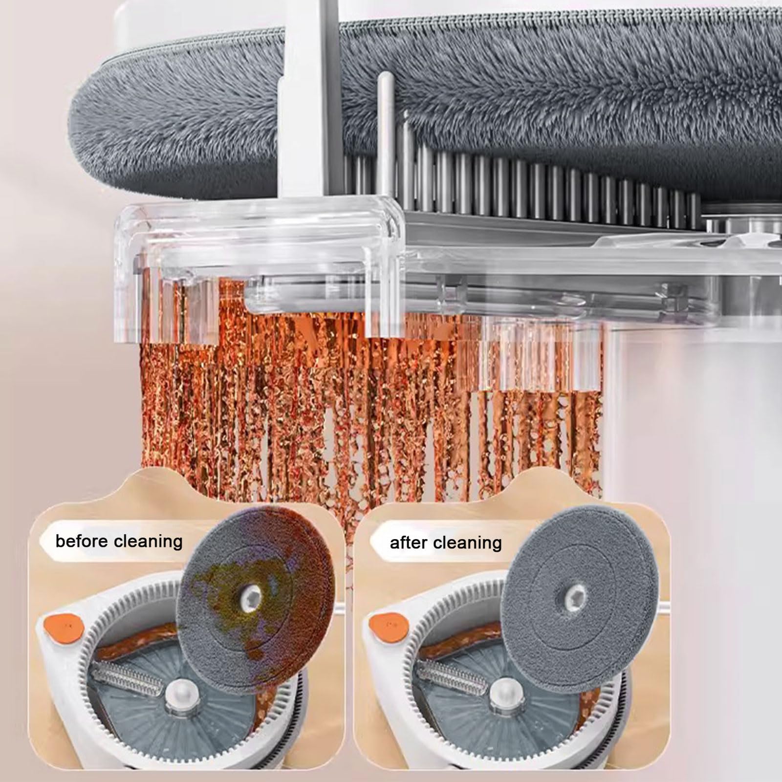 Trapeador Giratorio y Cubo, Diseño de Doble Compartimento para Agua Limpia y Sucia, Sistema de Limpieza de Pisos domésticos para Madera Dura, Madera, laminados y baldosas
