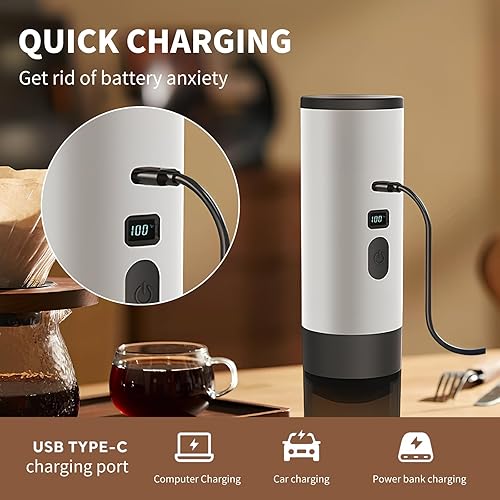 Miniatura 8 de RQUOIRE Cafetera portátil 3 en 1, máquina de café expreso, cafetera de viaje autocalentable compatible con cápsulas NS, DG y café molido, pequeña