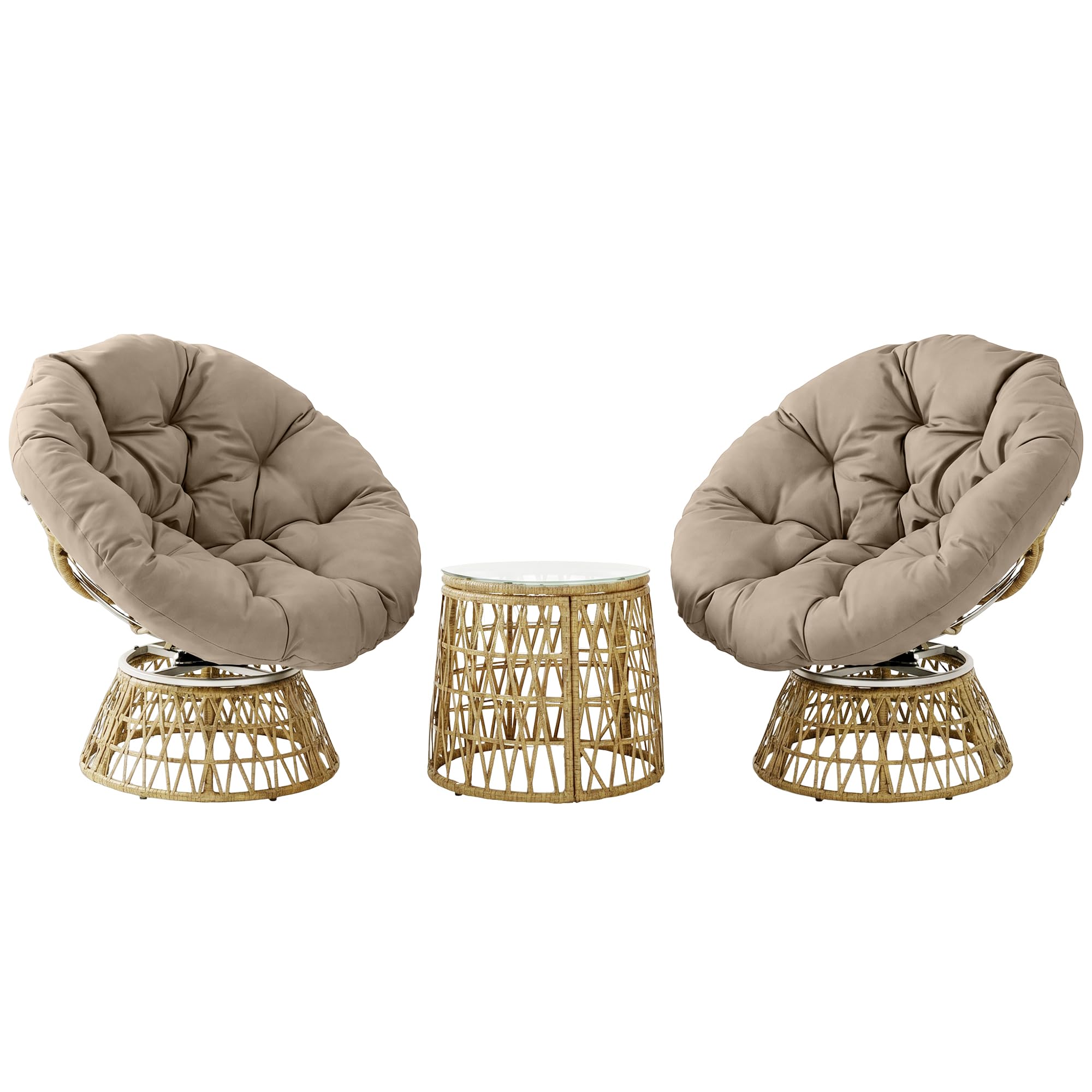 Ensemble salon de jardin 3 pièces Outsunny fauteuil papasan pivotant table basse résine