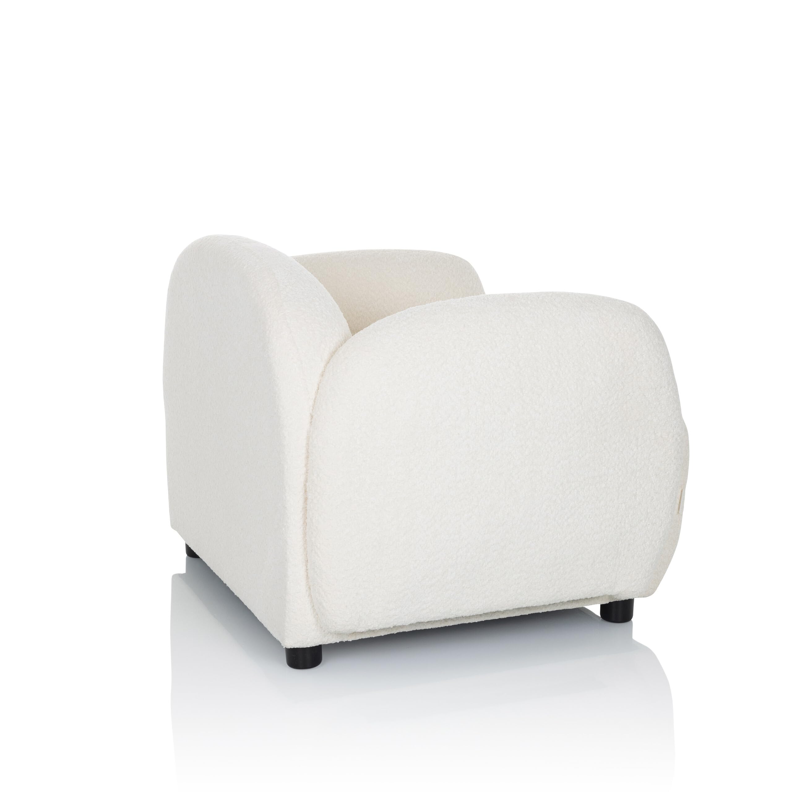 Fauteuil rembourré avec accoudoirs VERDUNA Tissu Teddy, Lounge Confortable, Relax pour Salon/Chambre, Blanc