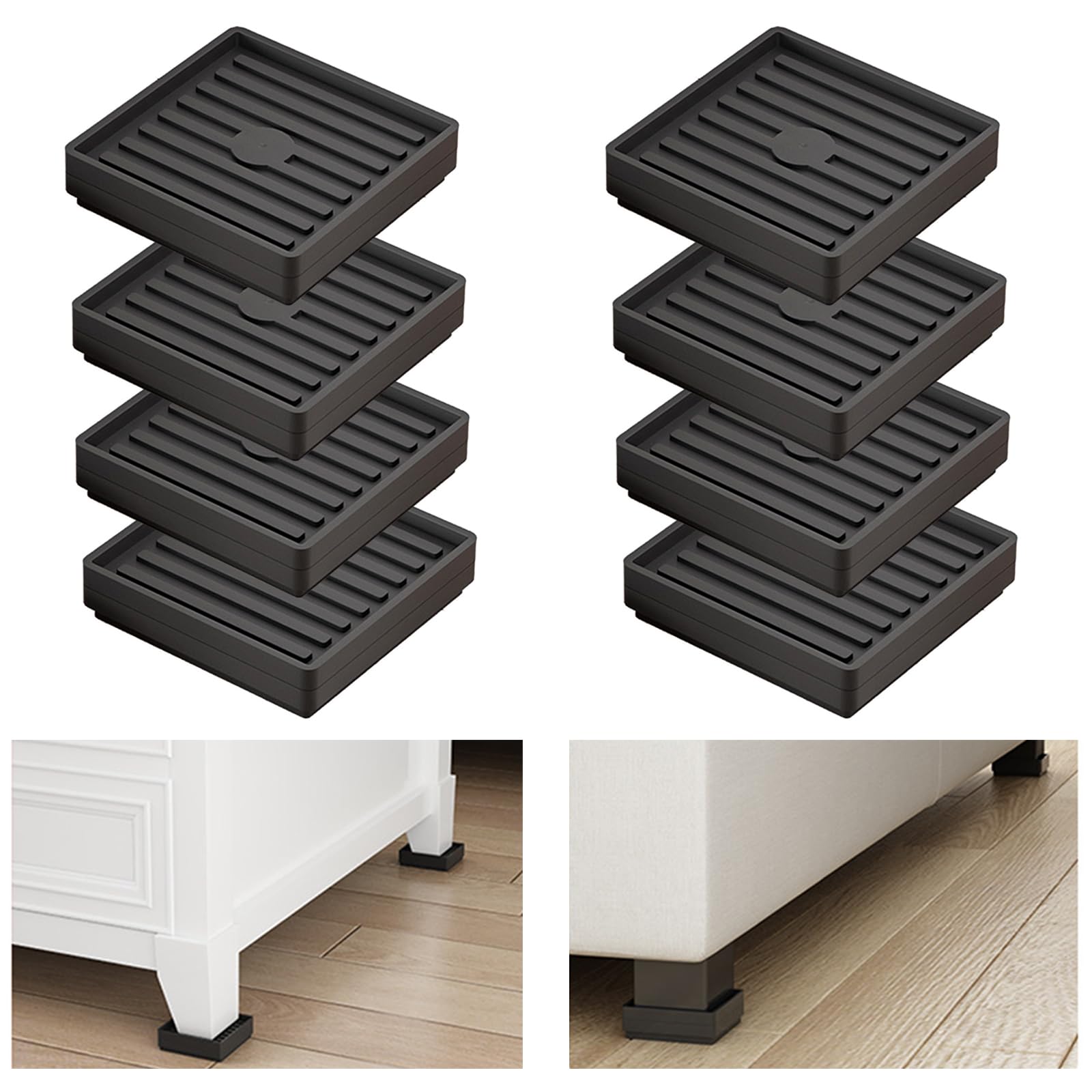 Bed Risers Heavy Duty, Set of 8, Stackable Square Furniture Risers, Adjustable Bed Furniture Risers Lifts Height 0.5-2 inch, Solid Non Slip Furniture Pad for College Dorm, Table, Couch, Chair