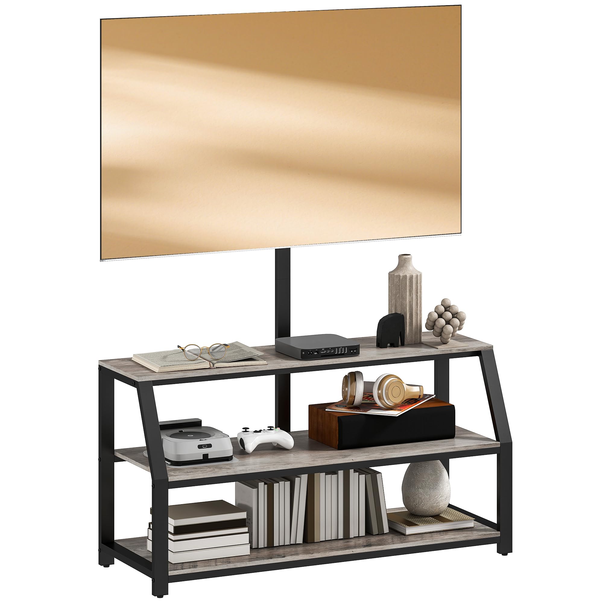 HOMCOM Meuble TV 110 cm avec Support pour Téléviseurs 72 Pouces, Gris | Meuble Télé, 2 Étagères Ouvertes, Cadre en Métal, Banc TV, pour Salon, Chambre