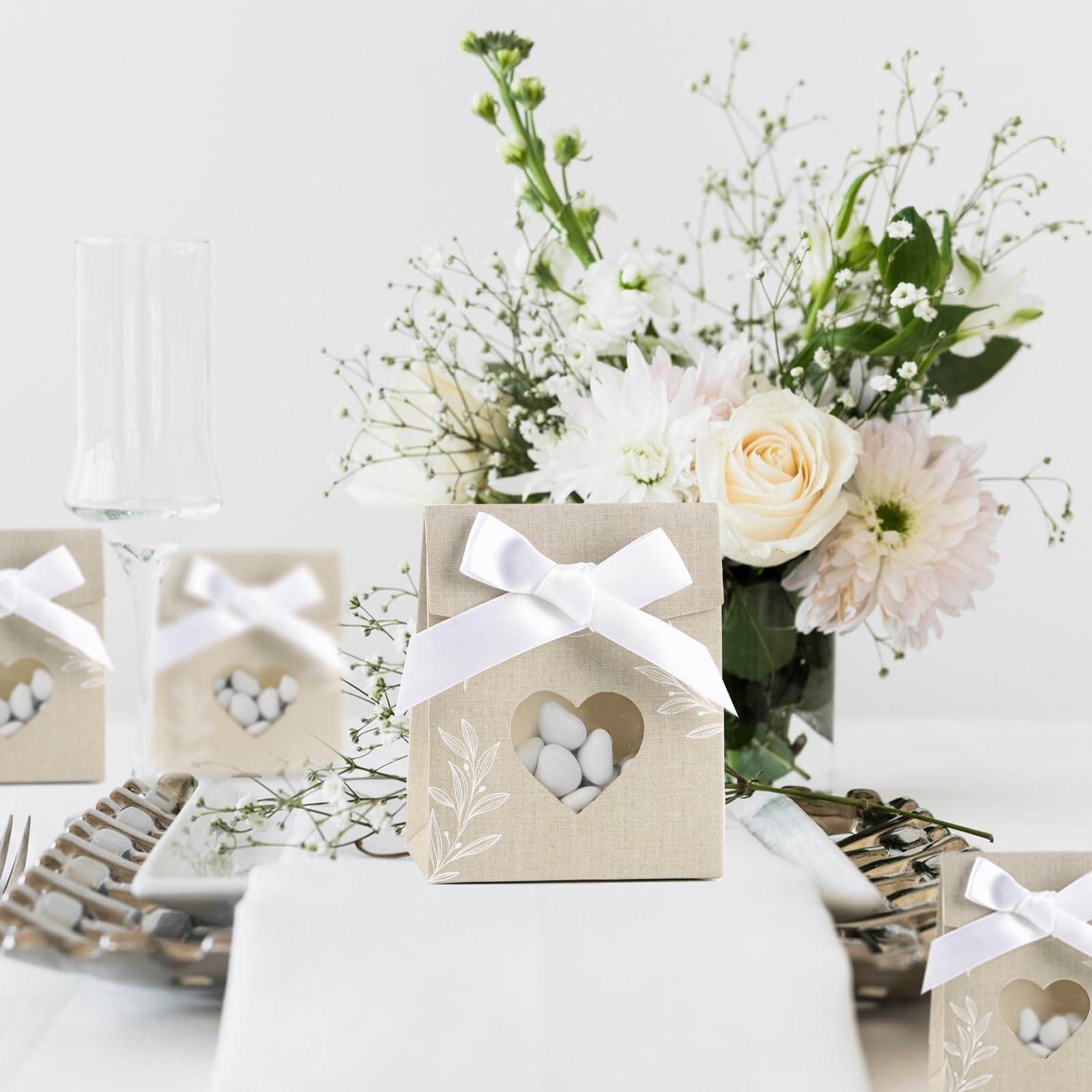 BETESSIN Gastgeschenkbox – 50 Stück, Mit Blumenmuster, Inkl. Anhänger & Band
