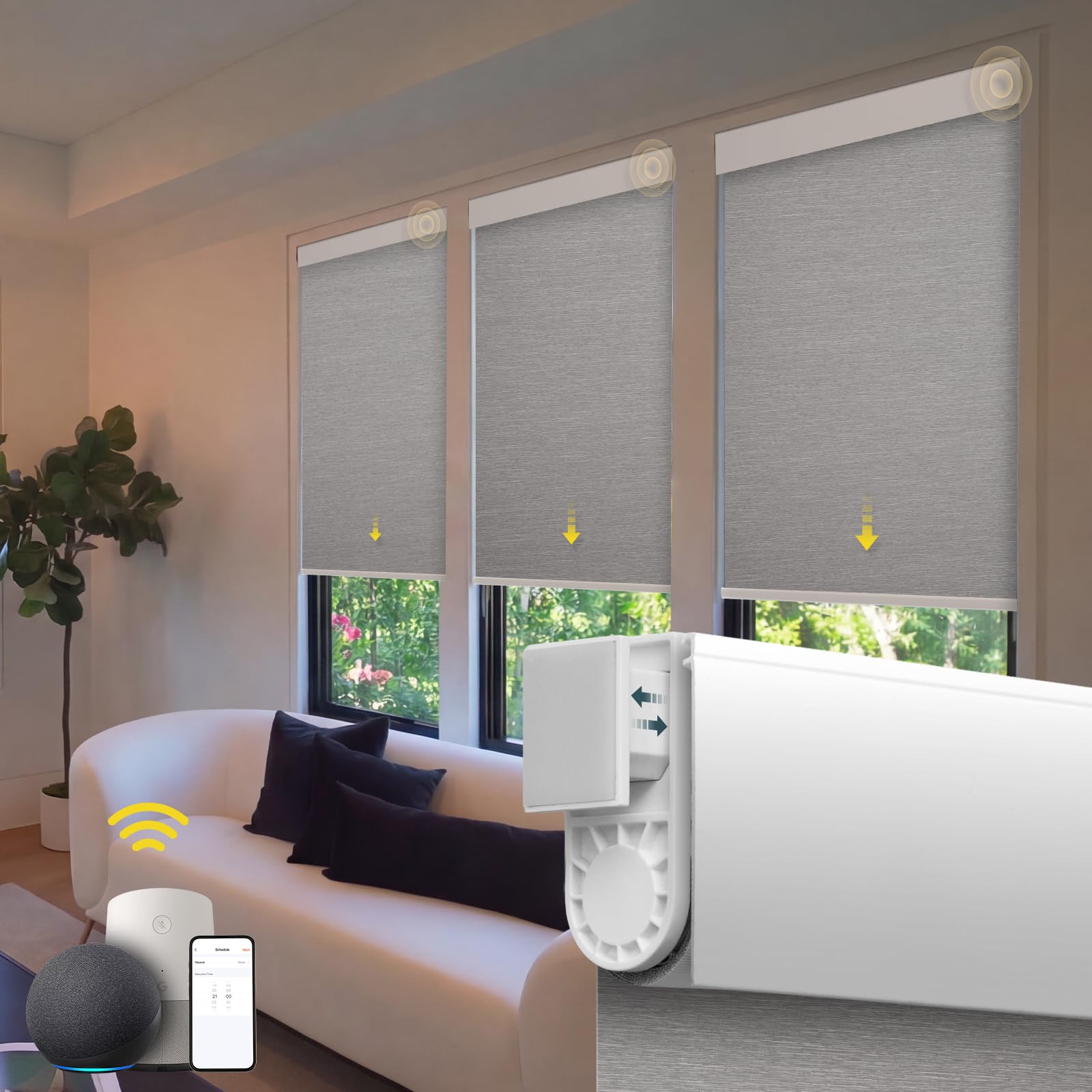 Motorized Blinds No Drill Automatic Blinds for Windows Cordless Roller Shades Electric Blinds with Remote Control Smart Blinds (Grey, 25.5 x 72)