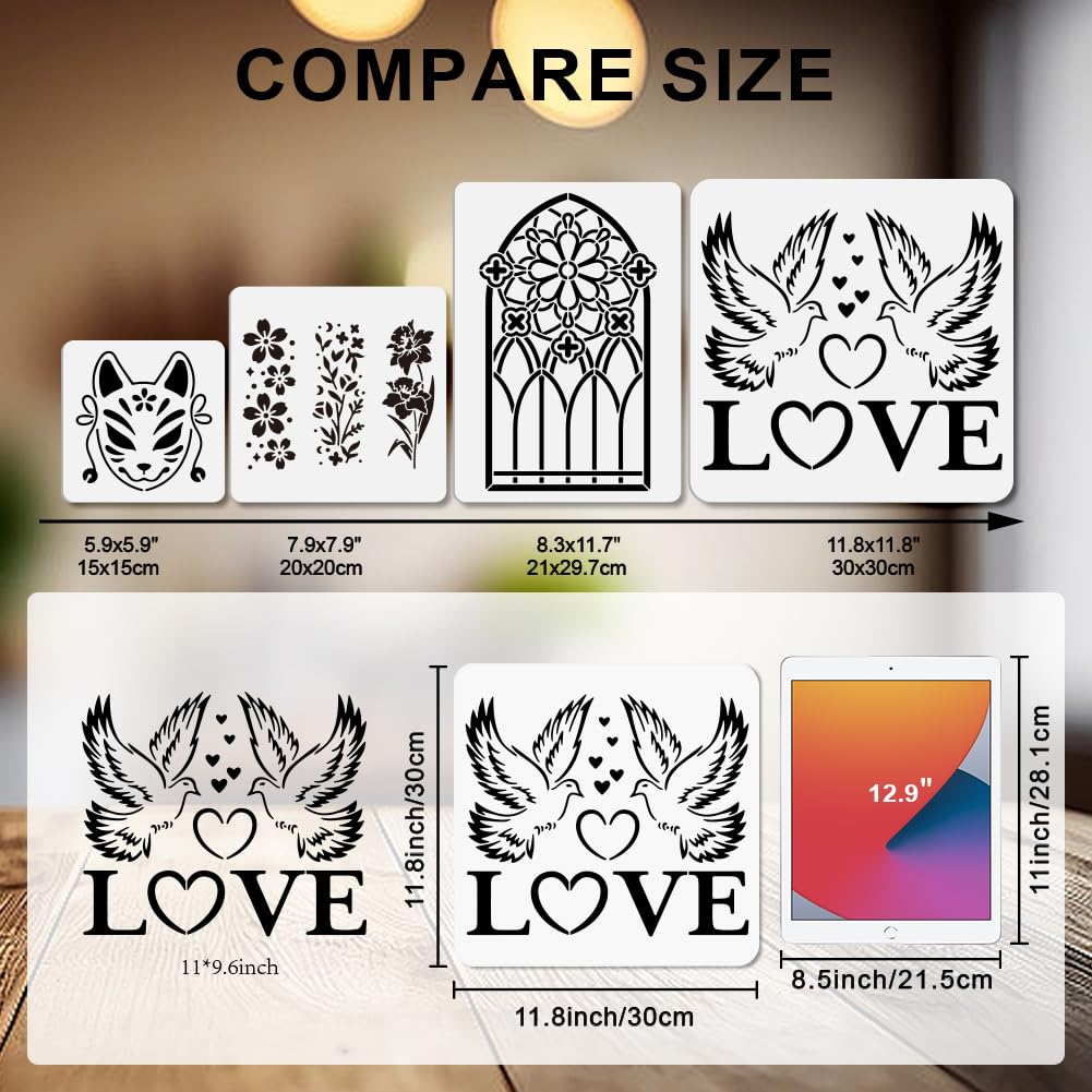 MAYJOYDIY Dove and Love Stencil 30x30cm Lovebirds with Heart Painting Stencil Dove Drawing Templates for DIY Scrapbook Photo Album Wall Tiles Floor - Image 2