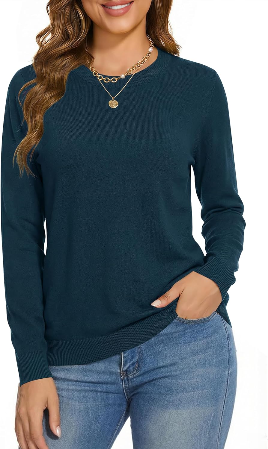 LaGracia Womens Wool Blend Crew Neck Long Sleeve Lightweight Fall Sweater 2026