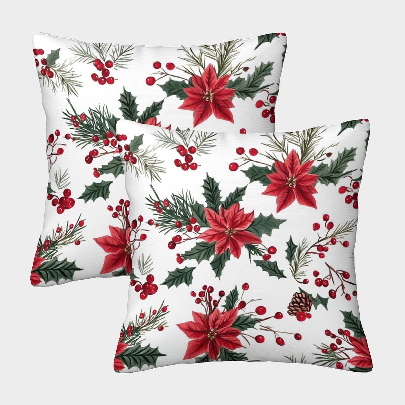 kaiyun 2 Pack Christmas Floral Seamless Pattern White Background Cushion Cover Pillow Cover Sofa Outdoor Decoration Square 45x45cm