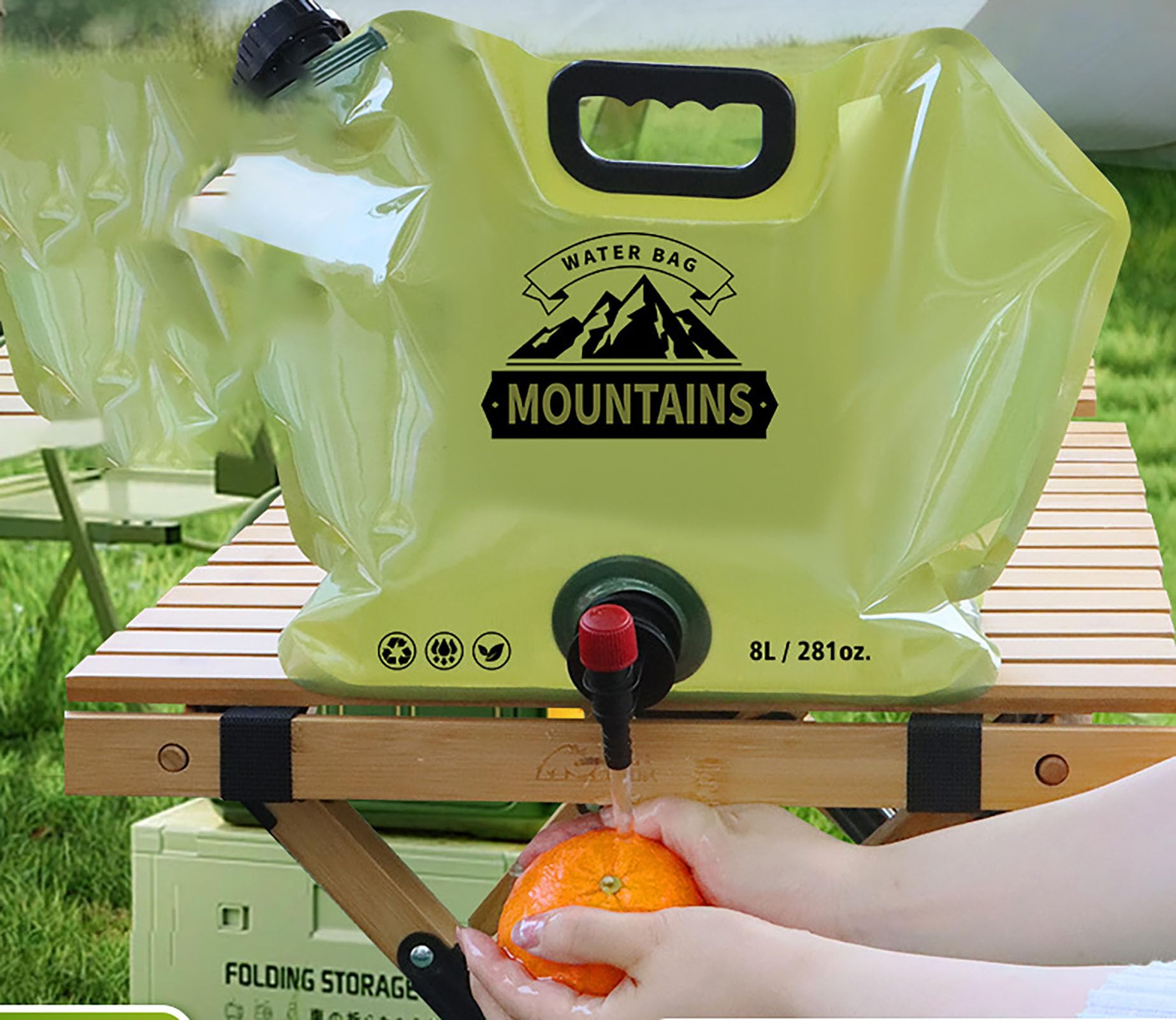 Outdoor Water Bag with Faucet, 2 Pcs Random Color 8 L(281 oz) Thick PE Folding Camping Water Bag for Outdoors (2) 3