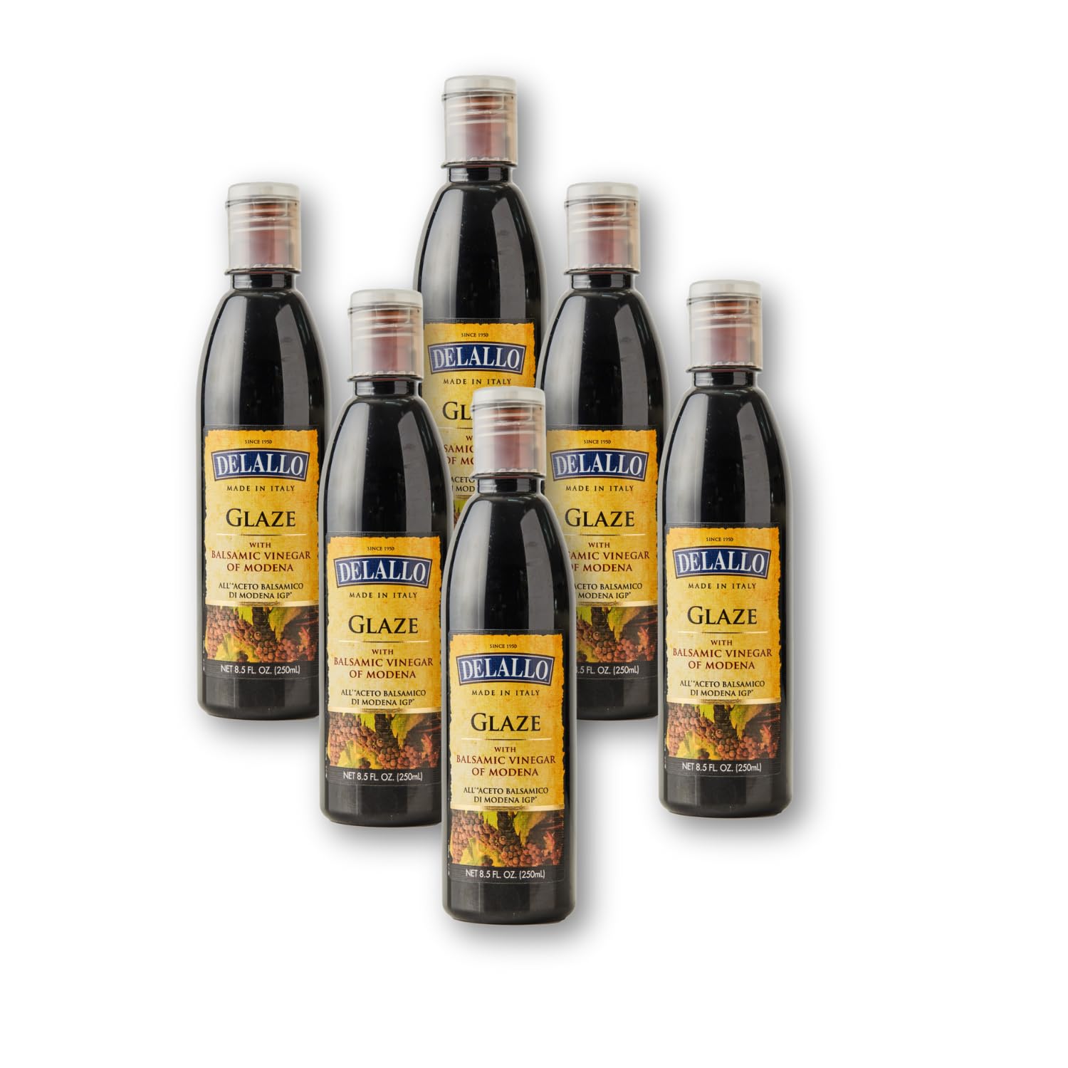 DeLallo Modenacrem Balsamic Vinegar Glaze, 8.5 oz. Bottle, (6 Pack), Made In Italy, Ready-to-Use Condiment, Vegan, Sweet and Tangy Flavor