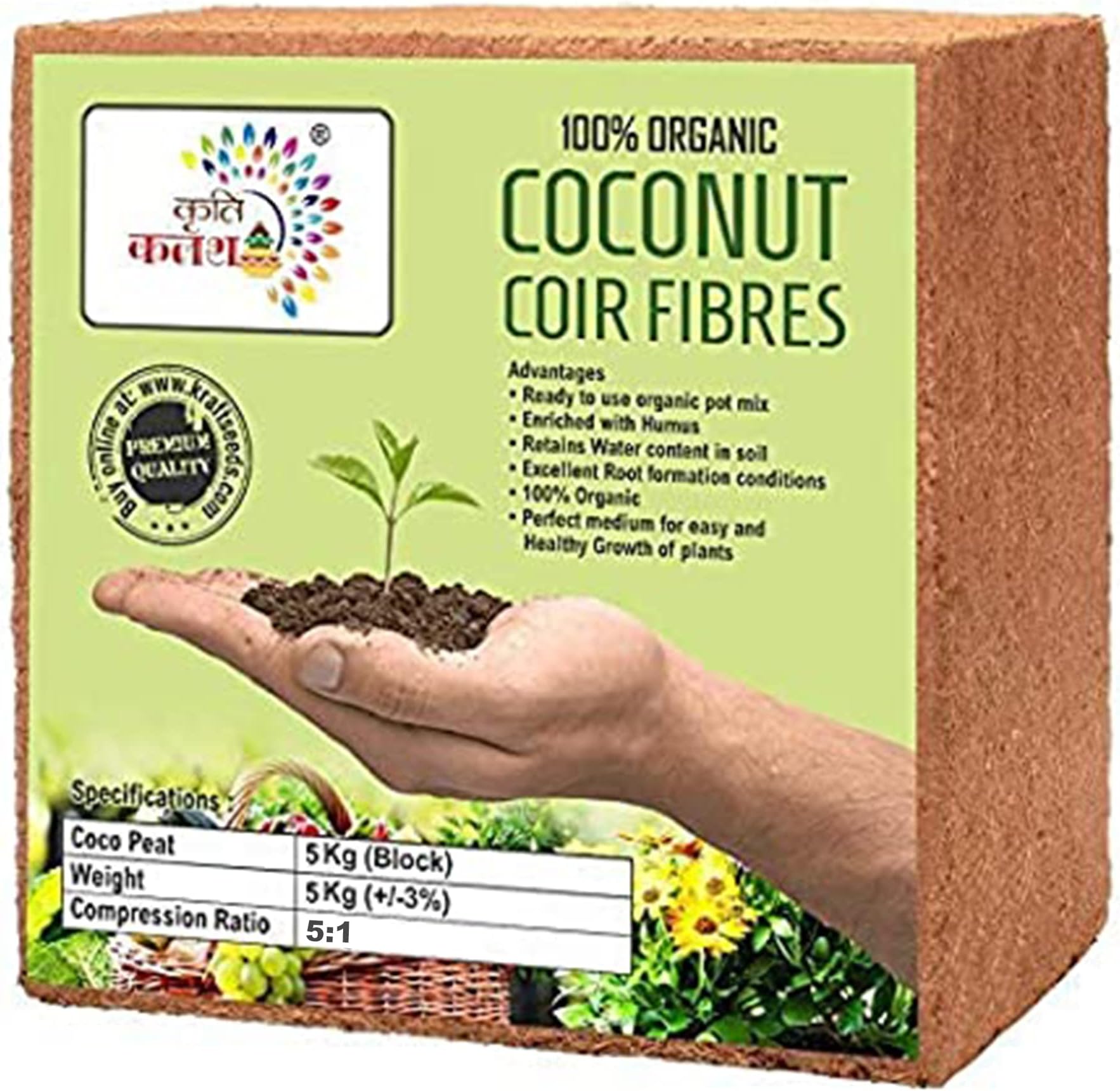 Kriti KalashCocopeat, Cocopeat Block, Cocopeat for Garden, Cocopeat Block 4kg, Coco Powder, Cocopeat for hydroponics, Agropeat, Cocopeat for Plant, Cocopeat for 4kg for All Seeds & Plants