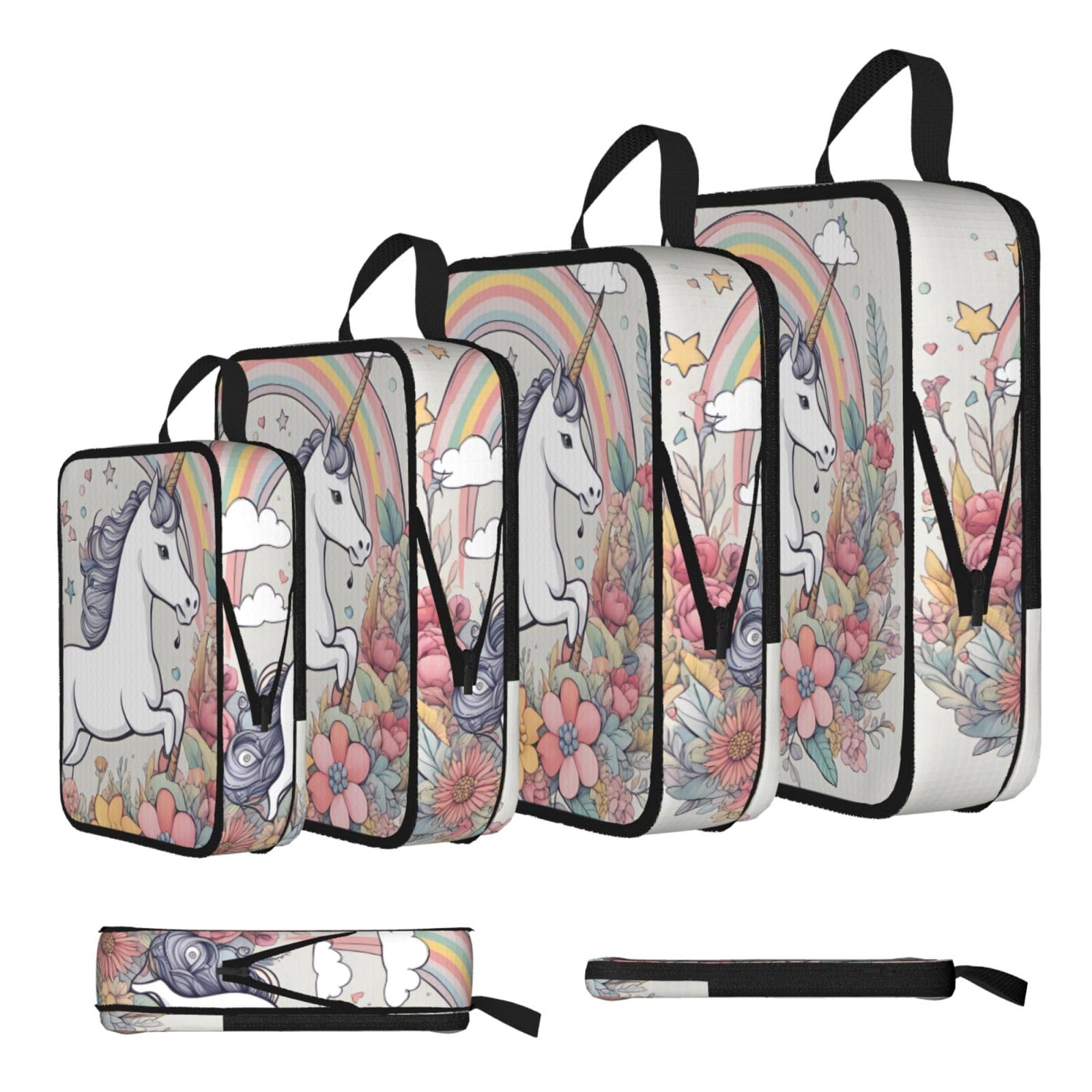 beautiful rainbows and unicorns Compression Packing Cubes 4 Piece Set