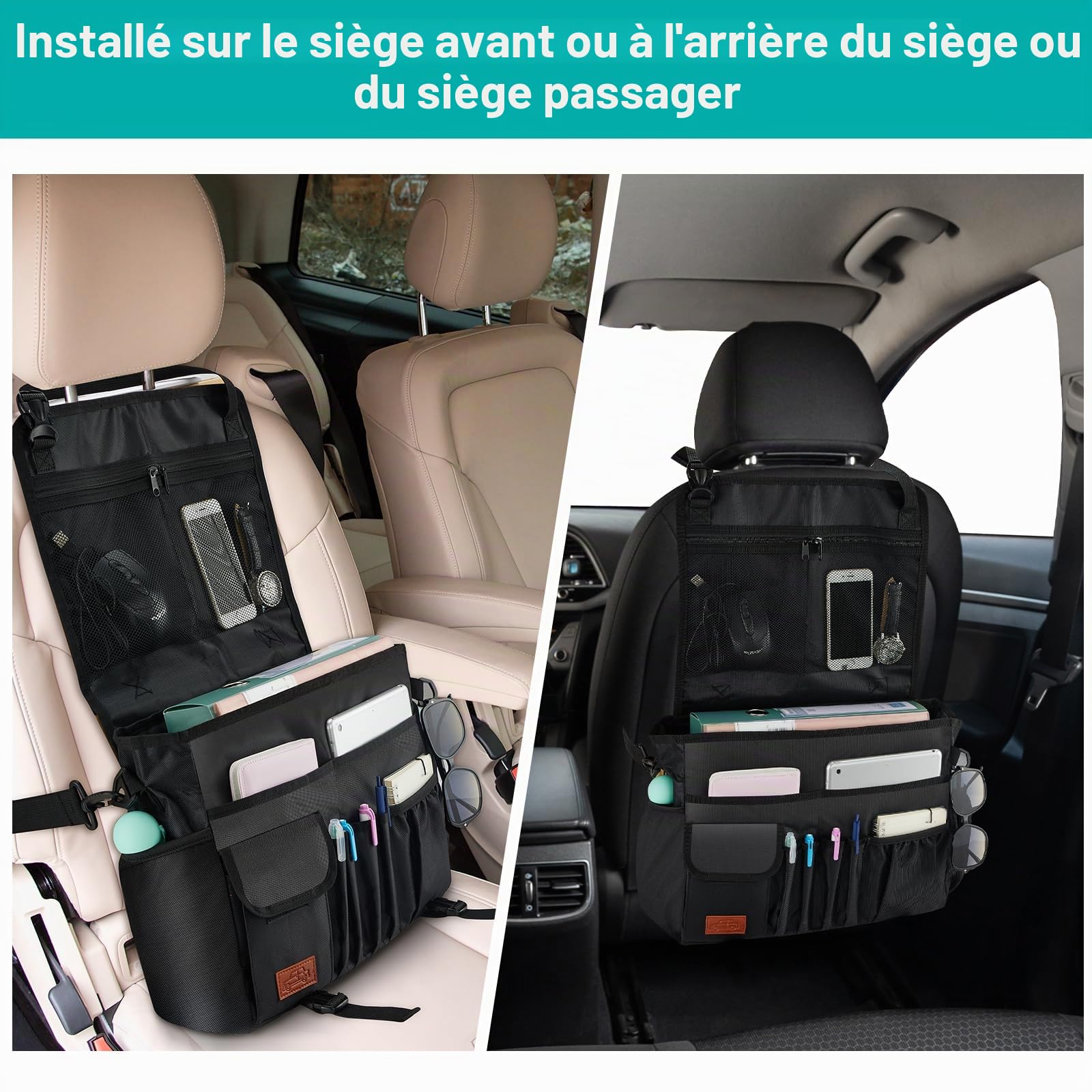 Eurhomewit Organisateur Voiture 2 in 1 Sac pour Ordinateur Portable, Rangement Siege Voiture, Noir