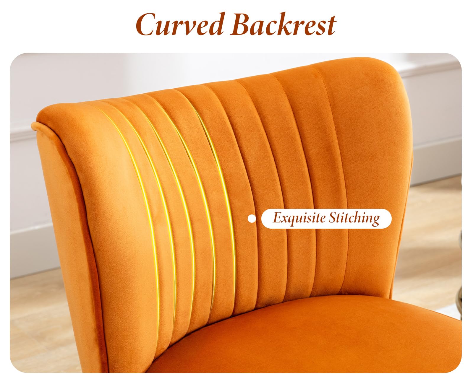 chairus Poltrona da Salotto in Velluto Sedia Imbottita Senza Braccioli Poltroncina Lounge con Gambe in Metallo Poltrone Moderne Design per Camera da Letto/Soggiorno, Arancio