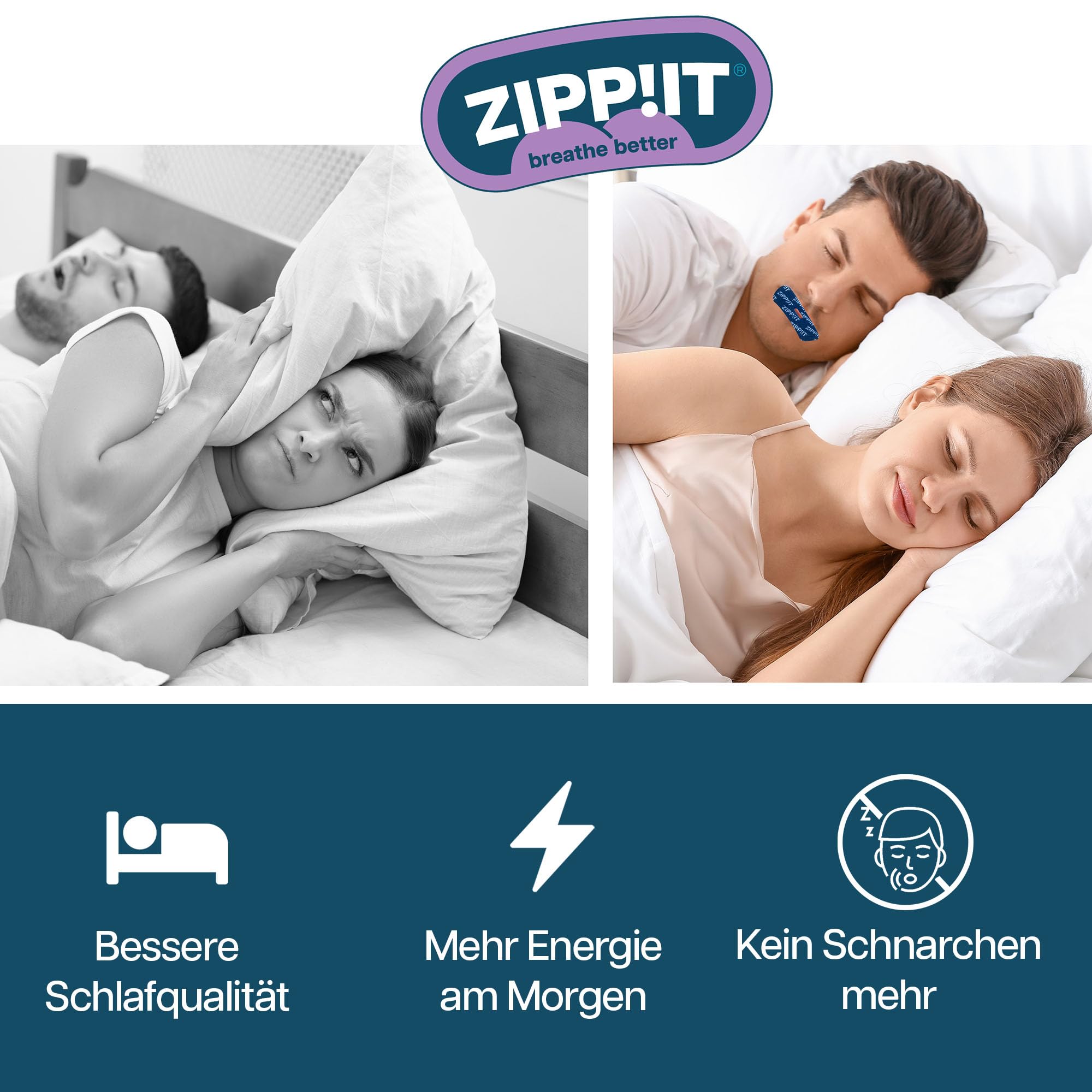 Zippit Mundpflaster Schlafen, Hautfreundliche Mouth Strips, 360 Stück | Optimierte Passform für angenehmes Tragen; sanfte Mundabdeckung beim Schlafen