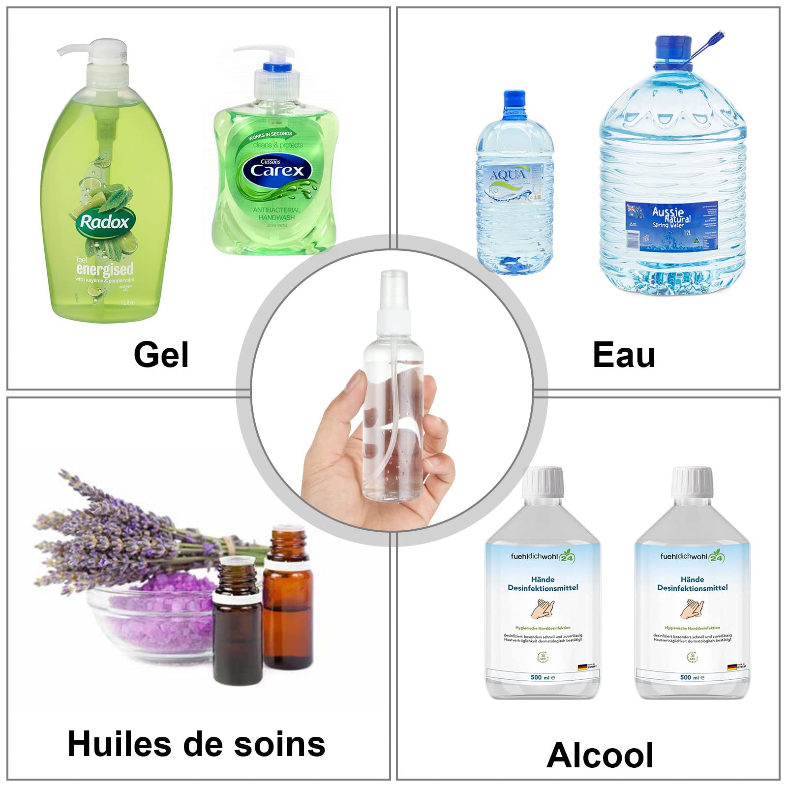 MIVIDE 20 Pezzi Flaconi Spray da 100 ml, Bottigliette Spray Vuote, Riutilizzabili Set di Bottiglie da Viaggio in Plastica per la Pulizia, Disinfezione dell'Alcool, Viaggi, Cura della Pelle, Profumo