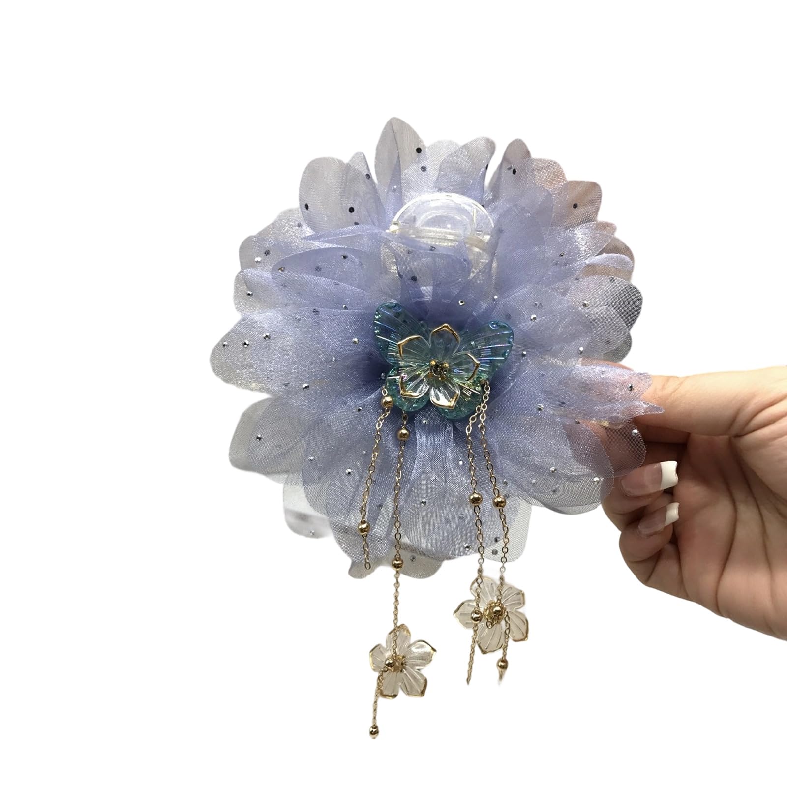 YUXITA Elegant Fringe Hair Clip With Mesh Petal Design For Women Girls Strong Hold Hair Accessory Soft Fabric Hairpin