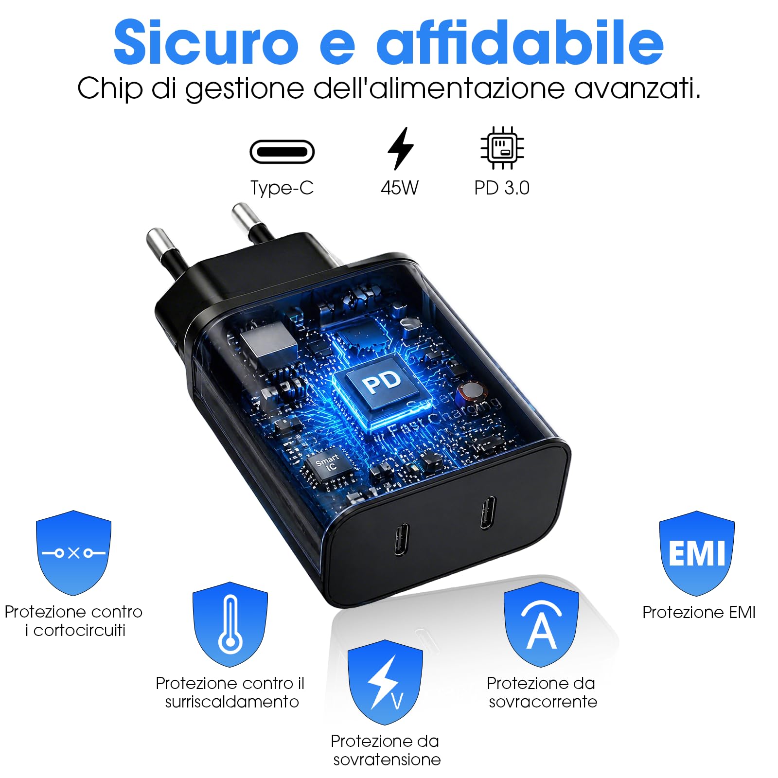 2 Pack Caricatore USB C,45W 2 Porte Rapido e Multiplo,Caricabatterie Samsung Con Cavi USB-C da 2M+2M,Presa Alimentatore,Per Samsung S26/S25/S24/S23/S22/+/Ultra/Per IPhone 17/16/15/Pro/Max/Mini/charger