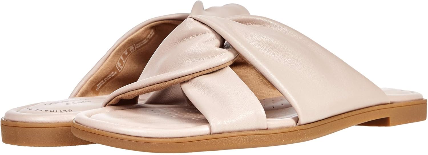 Clarks Women's Reyna Twist Flat Sandal, Dusty Rose Synthetic, 8