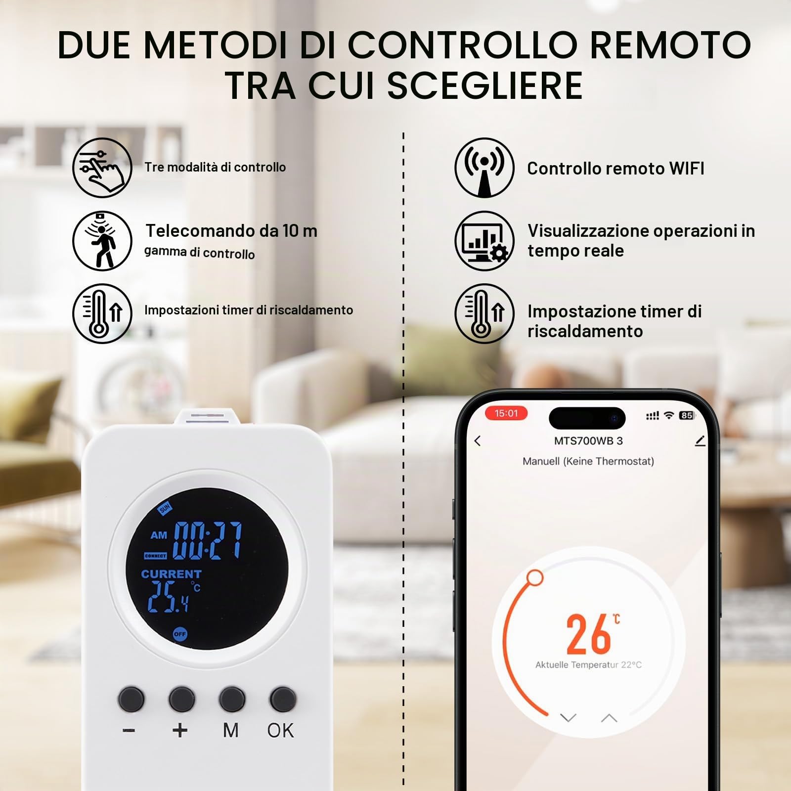 Pannello Radiante Infrarossi 800W con Controllo Intelligente, Riscaldamento a parete a infrarossi a risparmio energetico - Controllo dell'app WLAN con Telecomando - TÜV