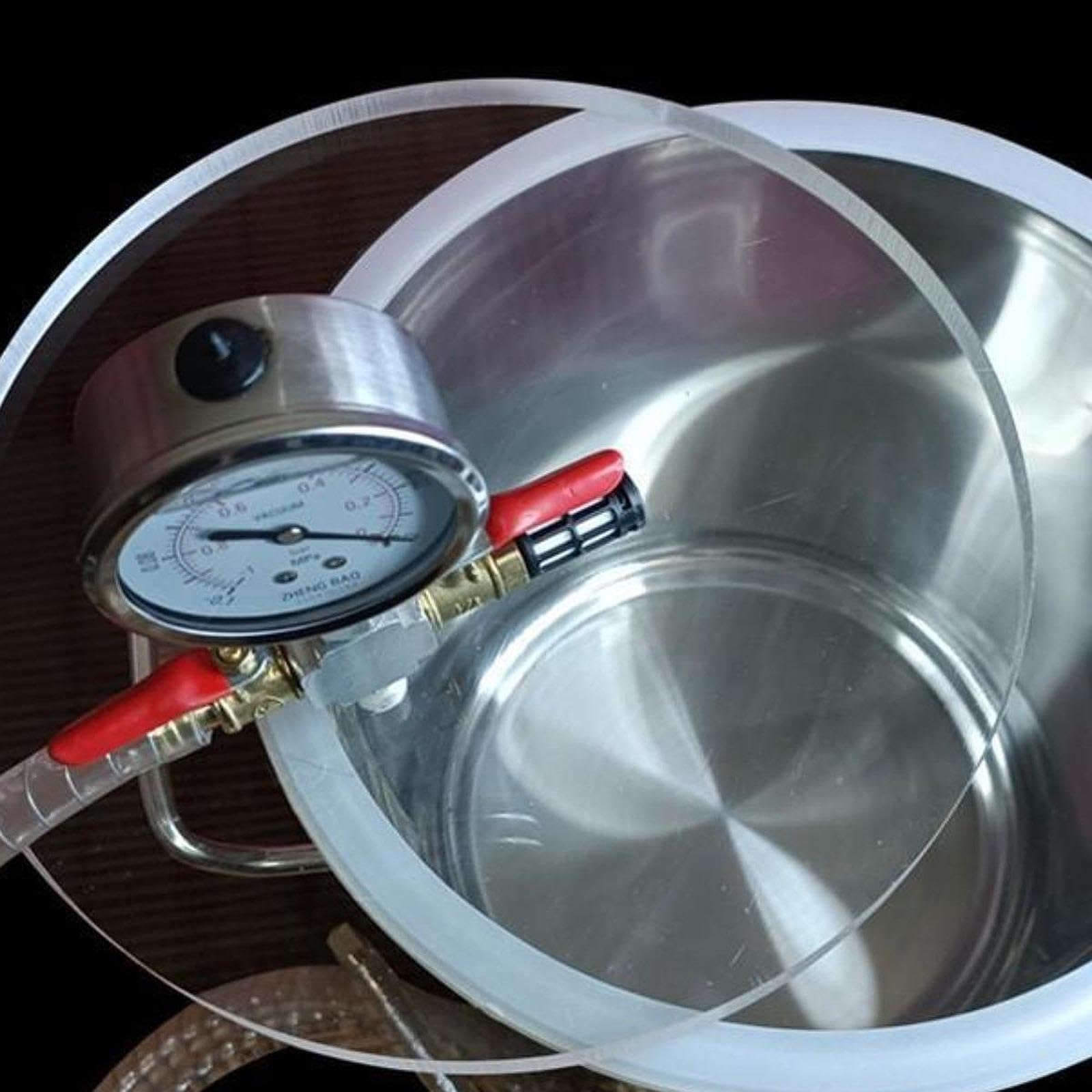 Edelstahlkammer mit Schlauch Und Deckel, Vakuummeter für Holzstabilisierung Und Harz, 6l