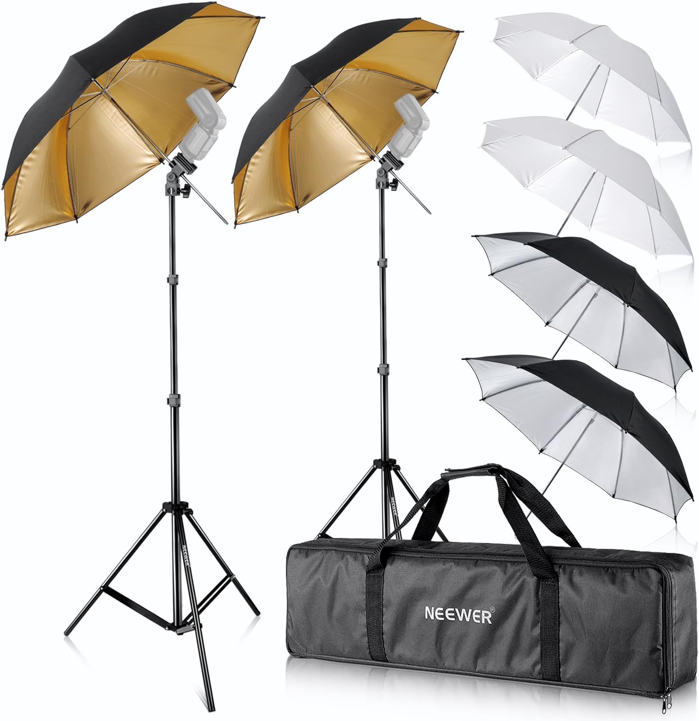 Neewer® Flash Mount Three Umbrellas Kit (2) 33"/84cm White