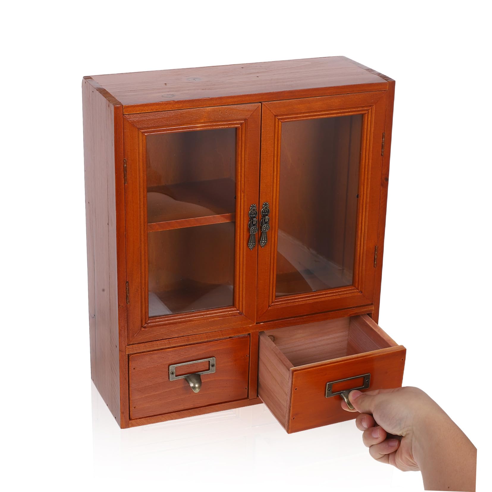 Vintage Kleines Schränkchen Holz mit Doppeltüren Großer Aufbewahrungsschrank für Wohnzimmer und Küche Niedriger Wandschrank im Klassischen Stil