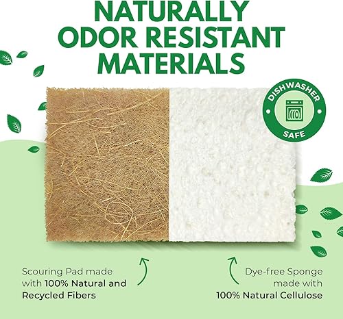 Miniatura 10 de AIRNEX Paquete de 18 esponjas naturales biodegradables de cocina, esponja compostable de celulosa y nuez de coco, esponjas ecológicas para platos