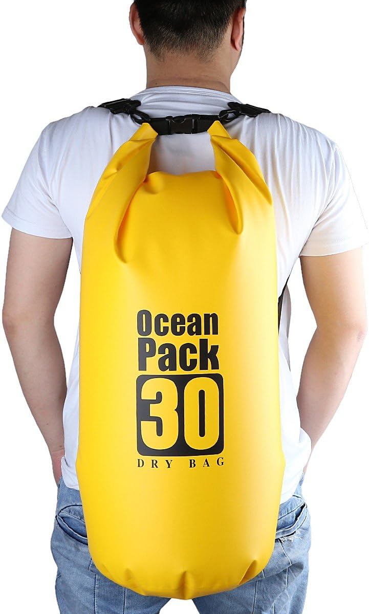 Sportmusies Waterproof Dry Bag - Roll Top Dry Compression Sack Keeps Gear Dry for Kayaking, Beach, Rafting, Boating, Hiking, Camping and Fishing (30L, Yellow)